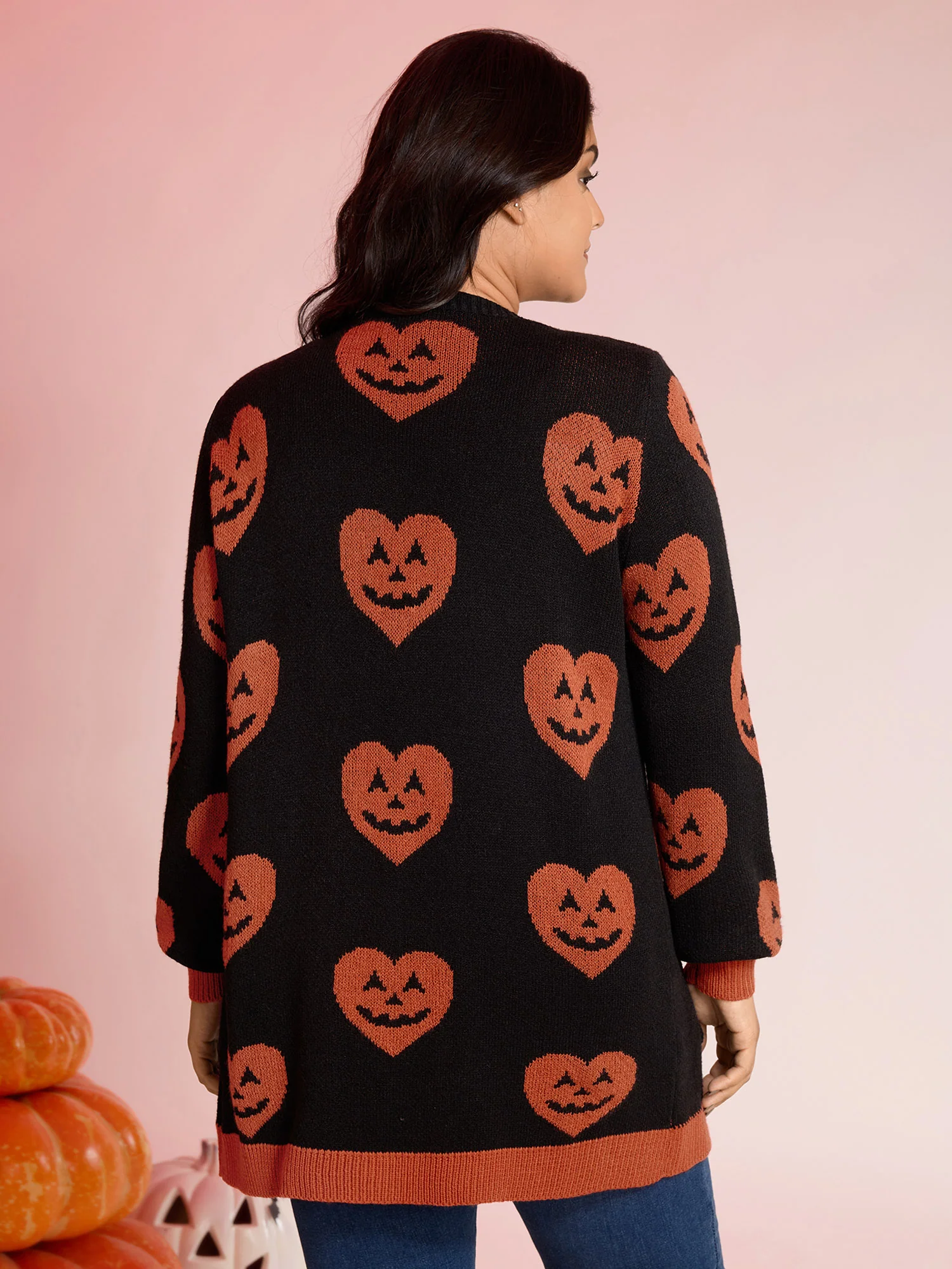 Pumpkin Hearts Halloween Pockets Cardigan - Image 5