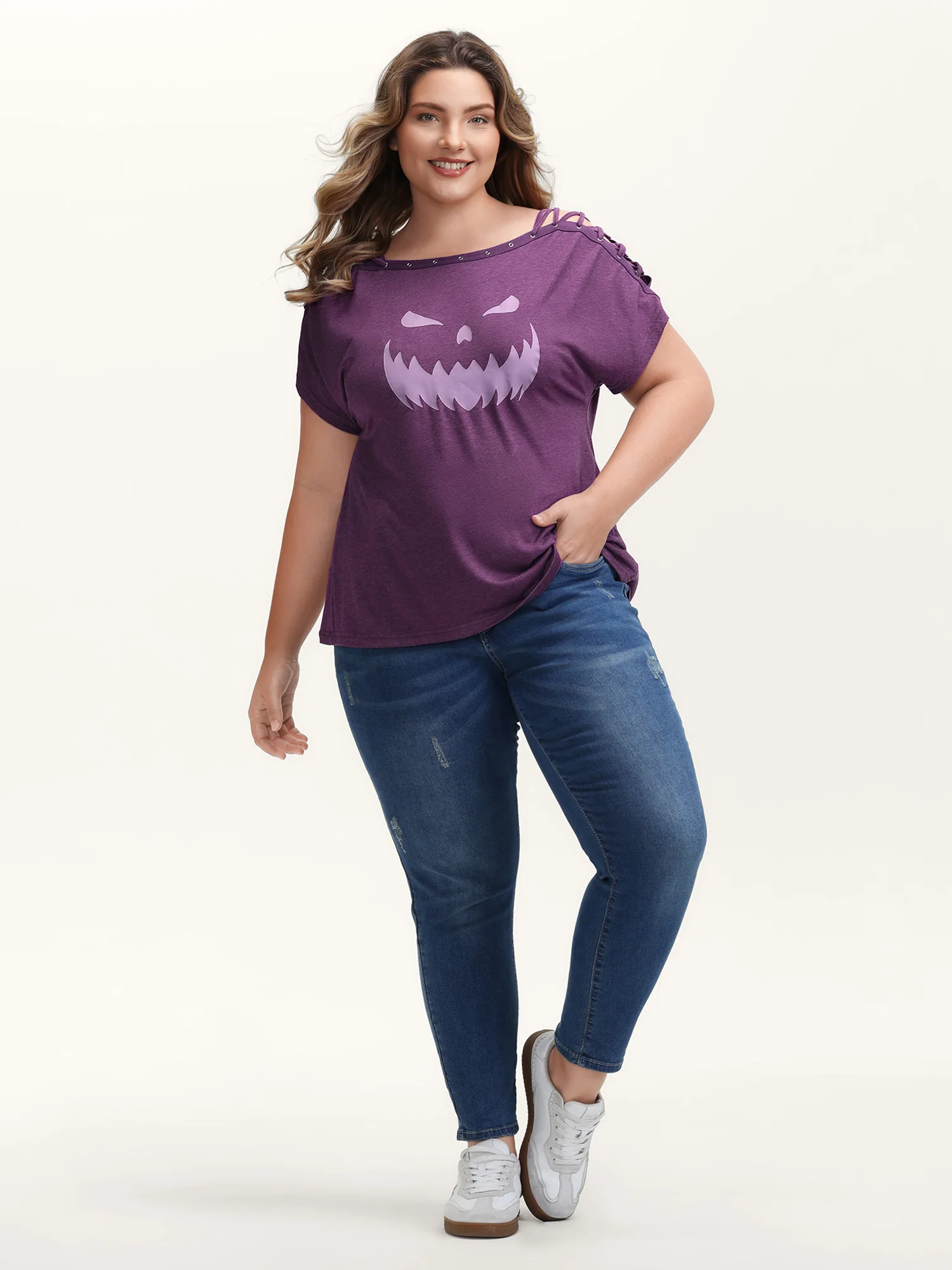Pumpkin Motif Strap Loop Shoulder T-Shirt - Image 10