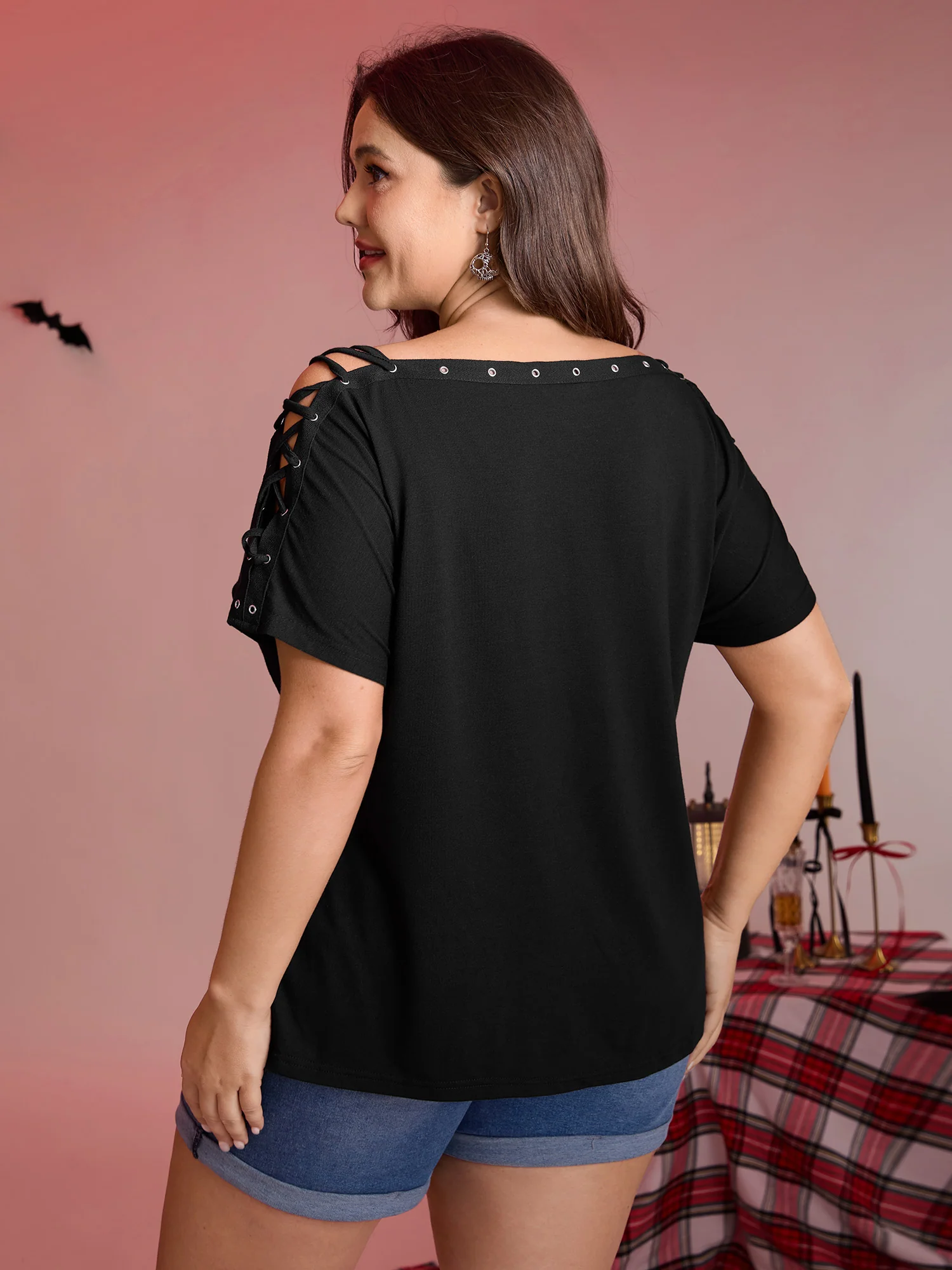 Pumpkin Motif Strap Loop Shoulder T-Shirt - Image 4