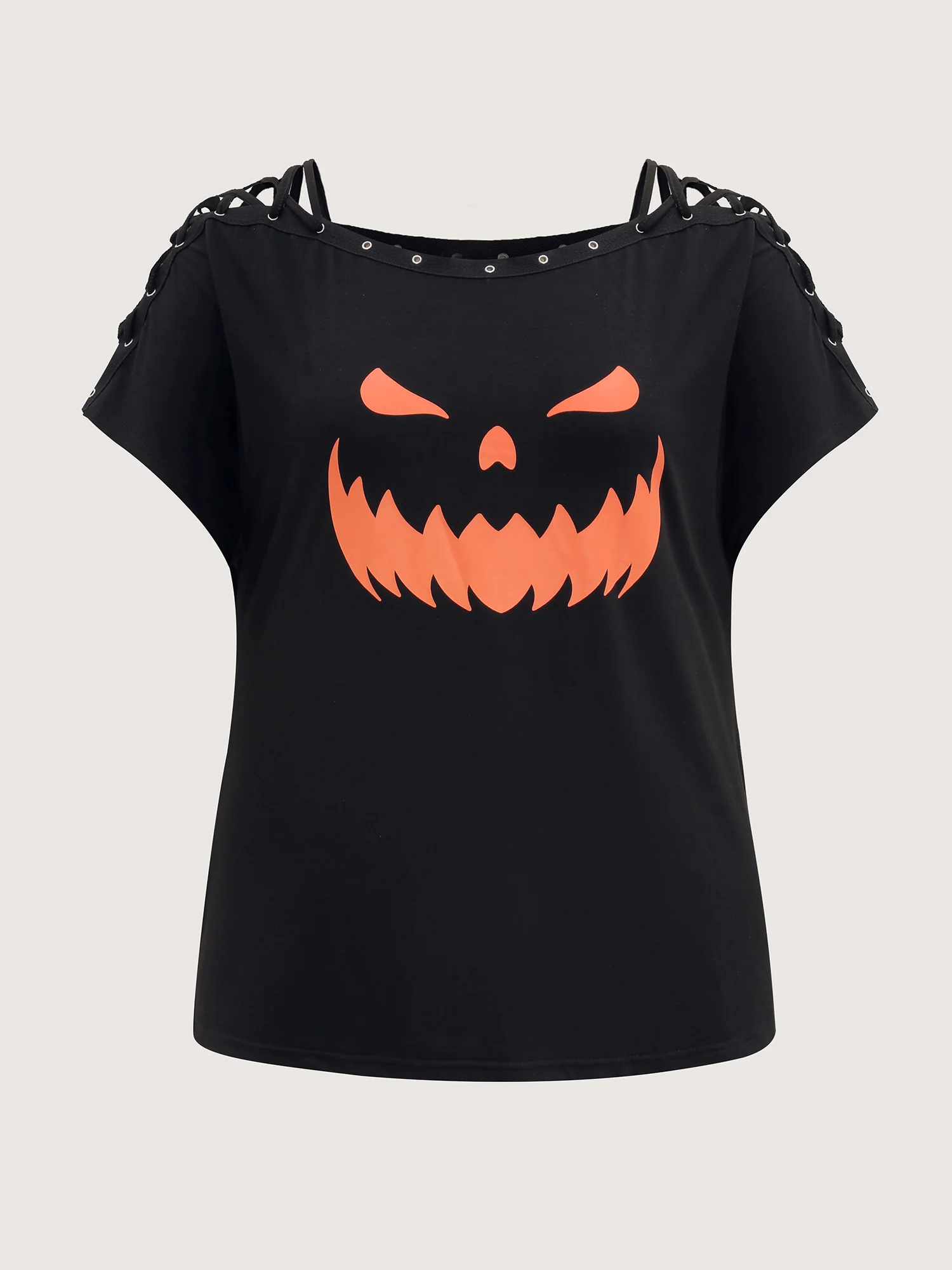Pumpkin Motif Strap Loop Shoulder T-Shirt - Image 7