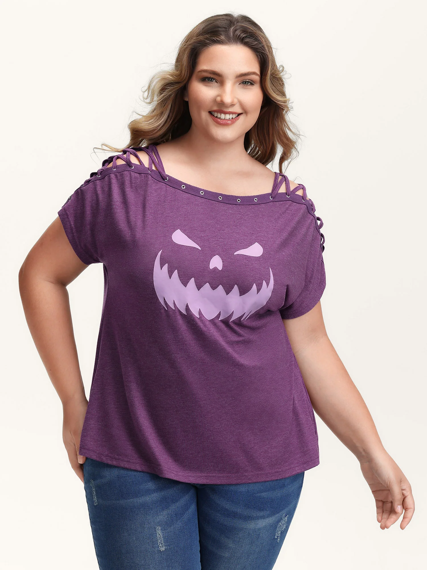 Pumpkin Motif Strap Loop Shoulder T-Shirt - Image 8