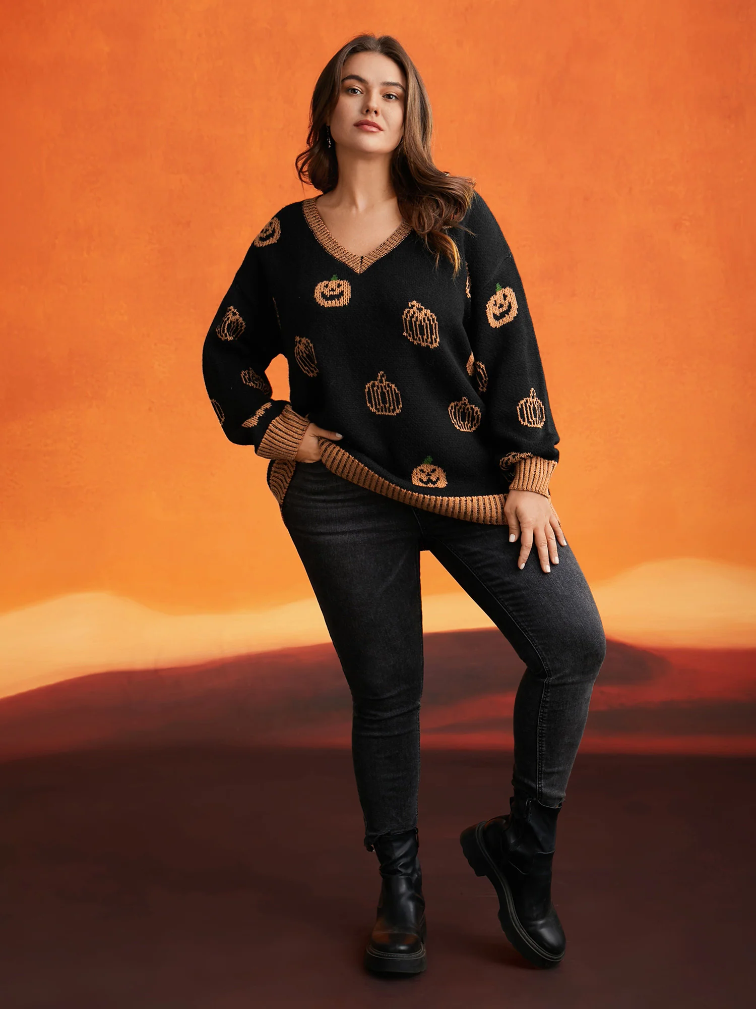 Pumpkin Patch Contrasting Color Hemline Pullover - Image 4