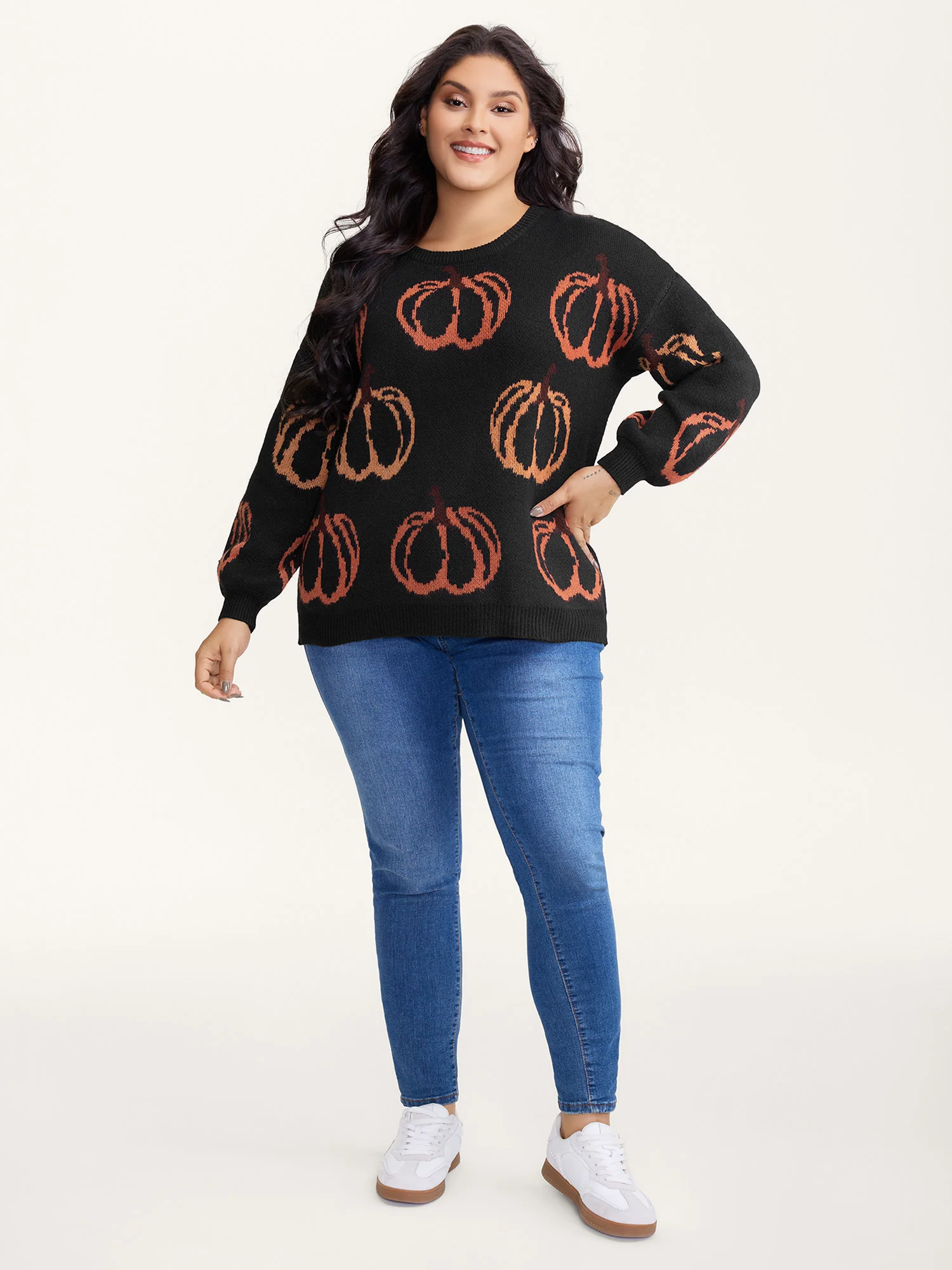 Pumpkin Patch Print Drop Shoulder Pullover - Image 10
