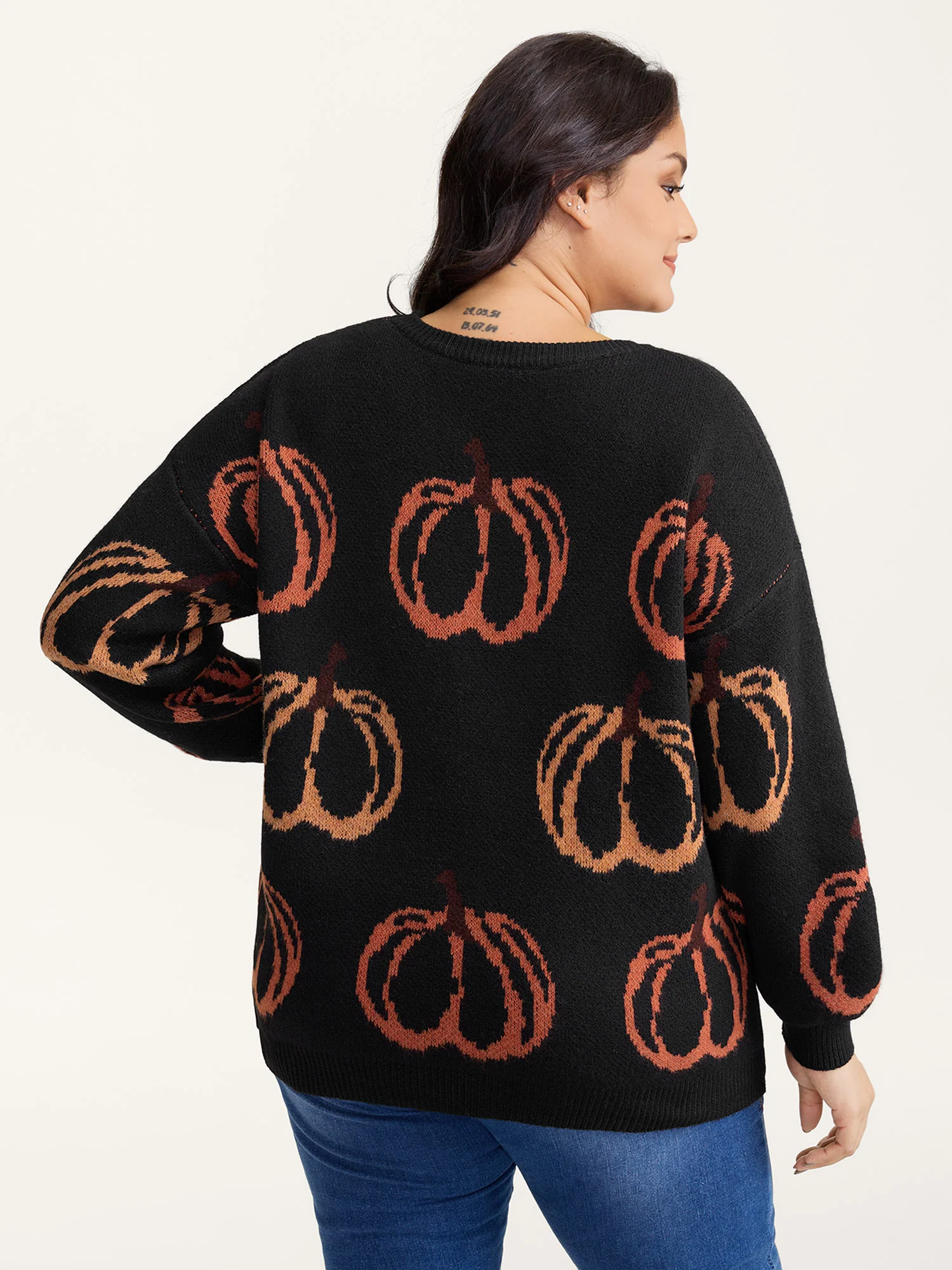 Pumpkin Patch Print Drop Shoulder Pullover - Image 11
