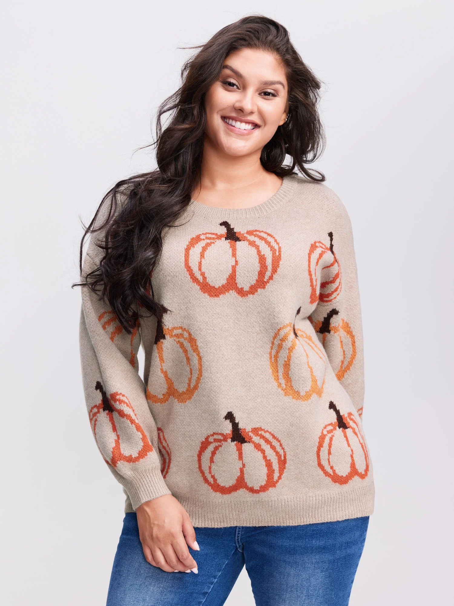 Pumpkin Patch Print Drop Shoulder Pullover - Image 19