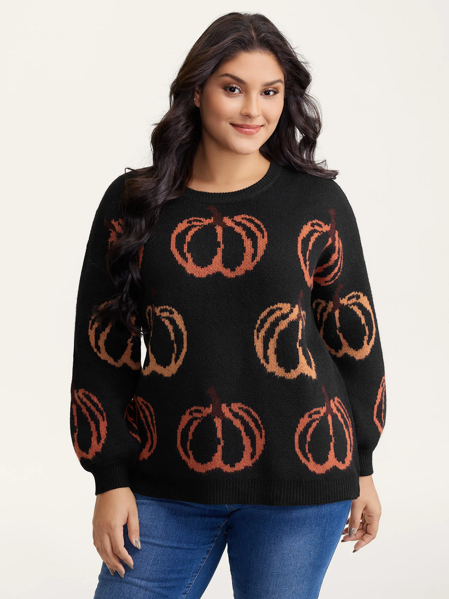 Pumpkin Patch Print Drop Shoulder Pullover - Image 8