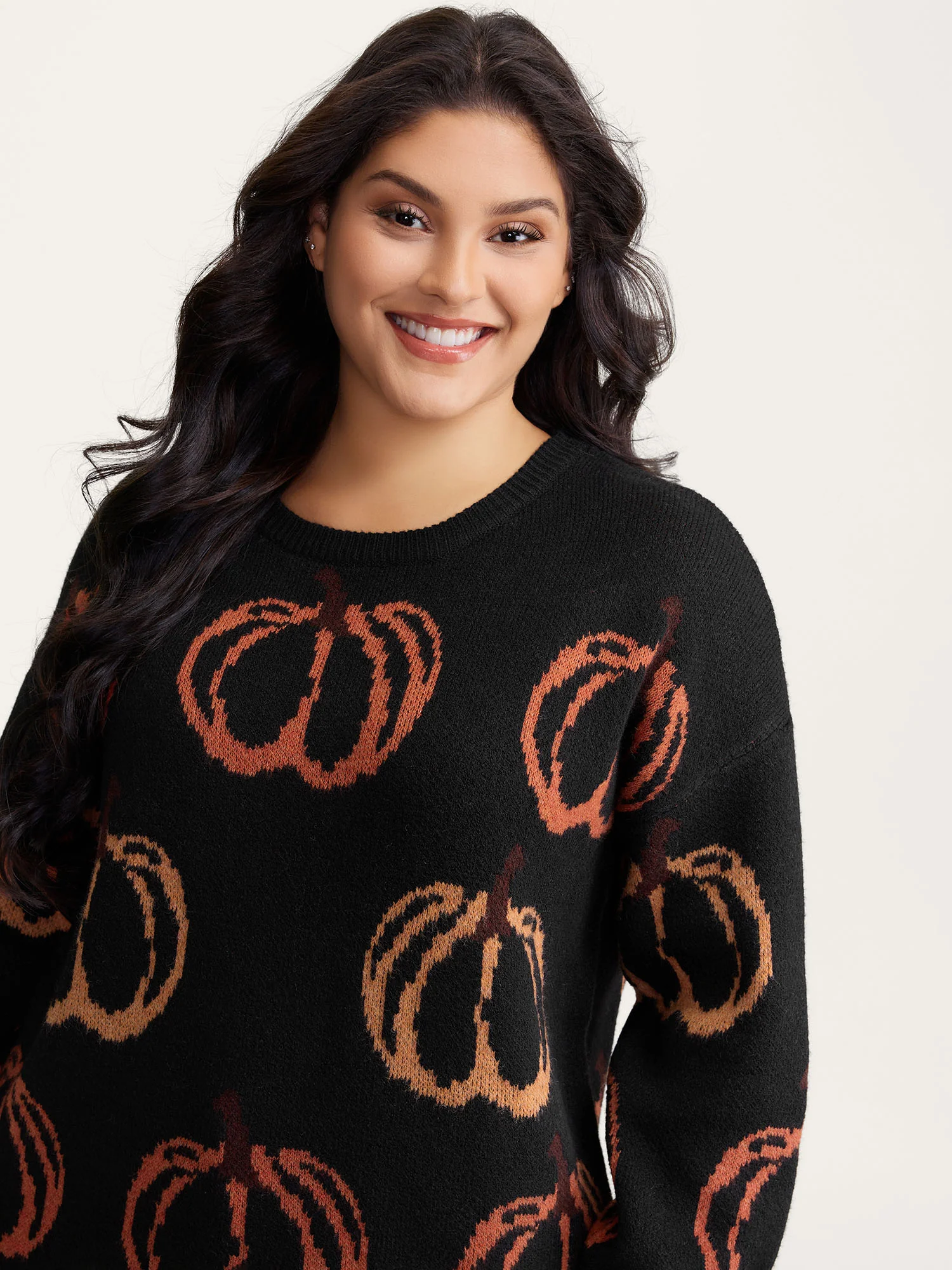 Pumpkin Patch Print Drop Shoulder Pullover - Image 9