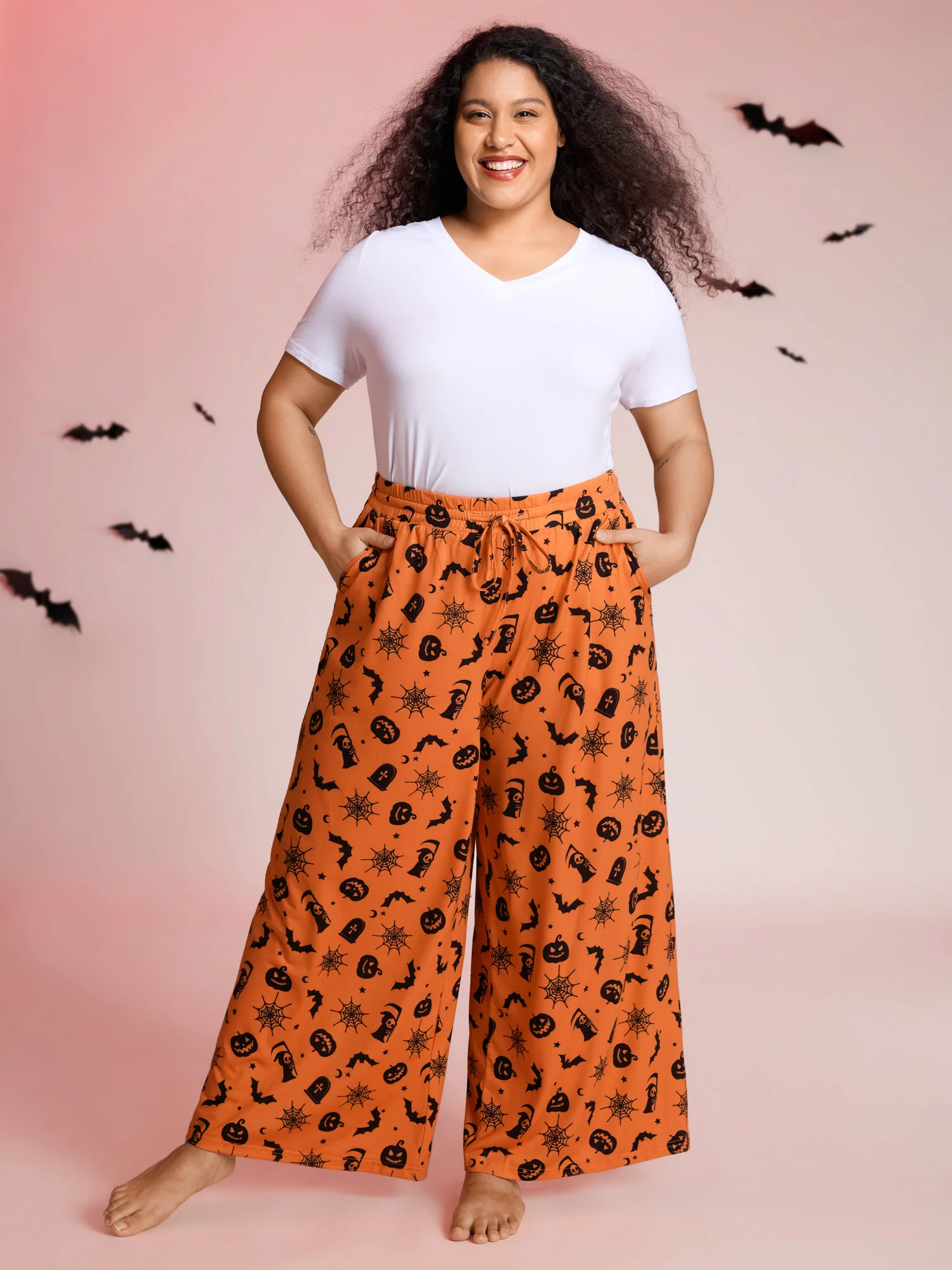 Pumpkin Patch Print Wide-Leg Lounge Bottoms - Image 2