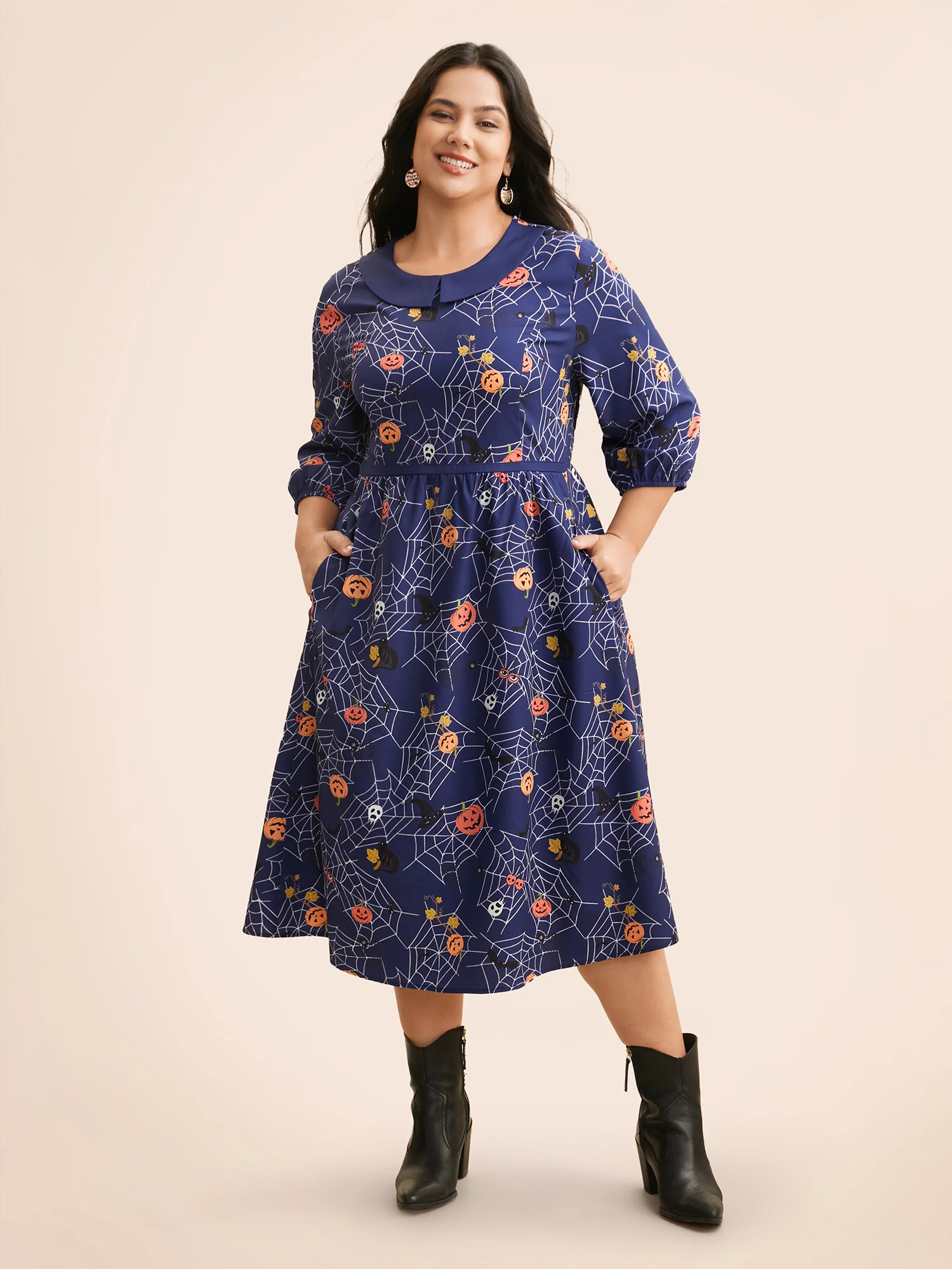 Pumpkin Patch Retro Collared Midi Dress
