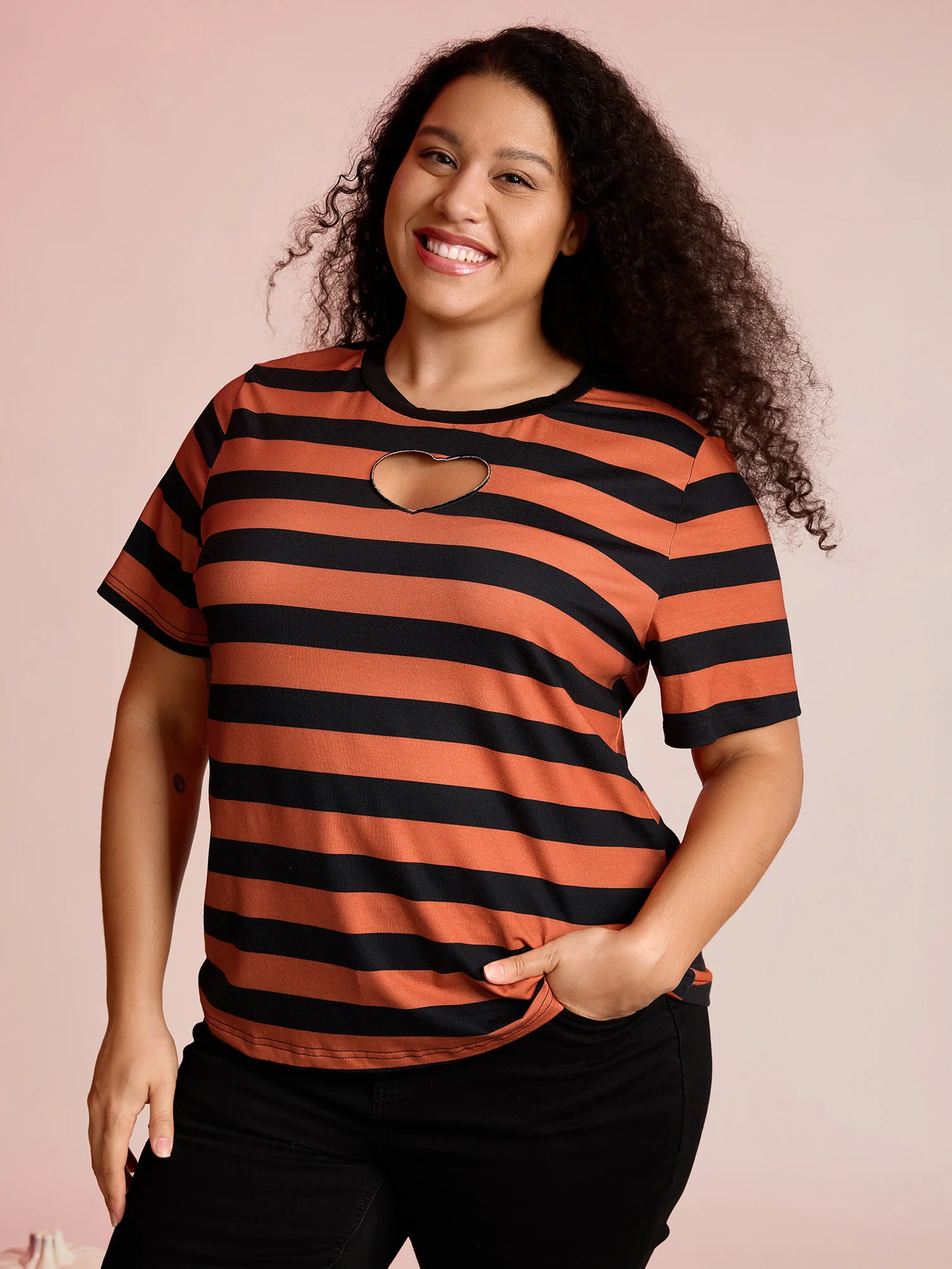 Pumpkin Patch Stripe Heart Cut-Out T-Shirt - Image 2