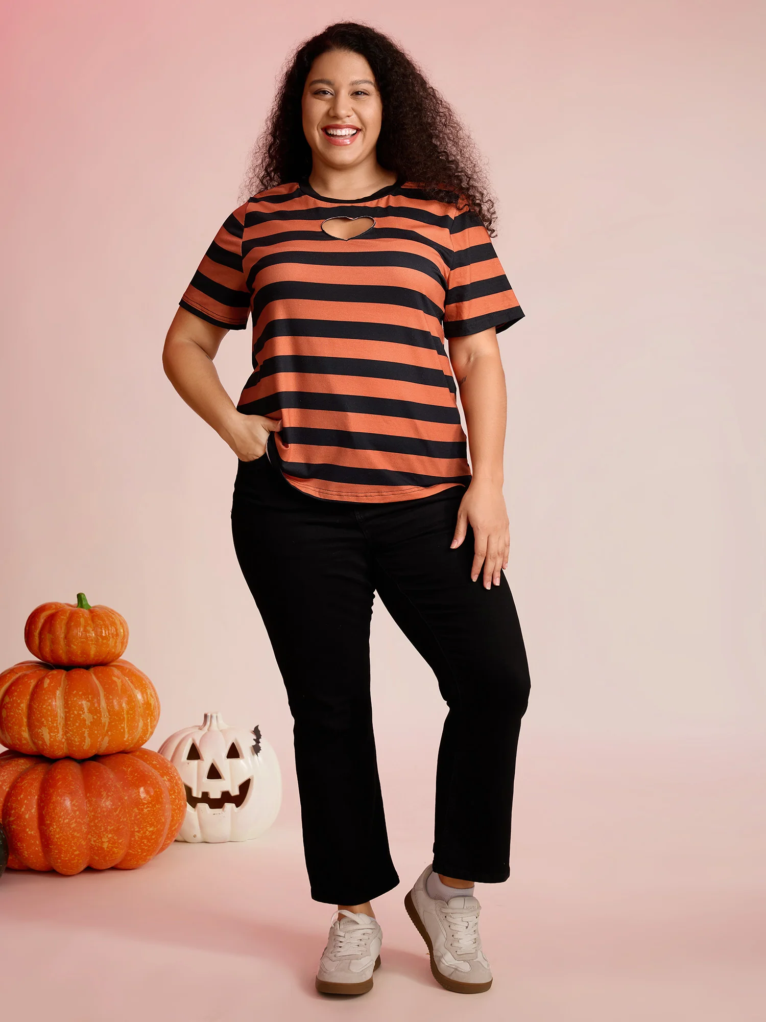 Pumpkin Patch Stripe Heart Cut-Out T-Shirt - Image 3