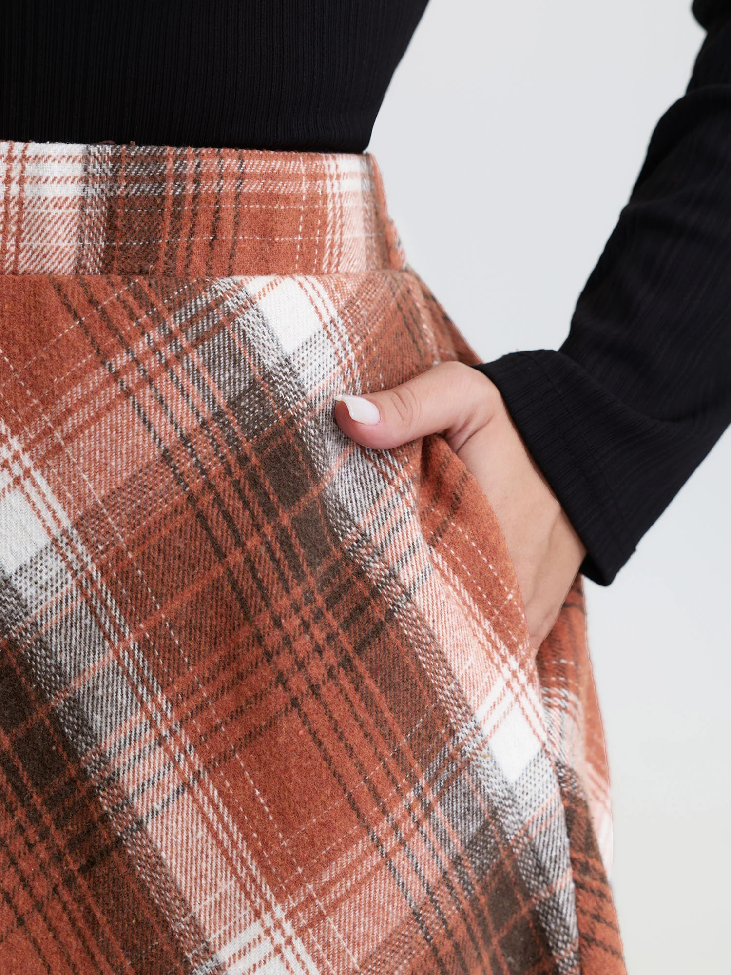 Pumpkin Plaid Print Halloween Midi Skirt - Image 4