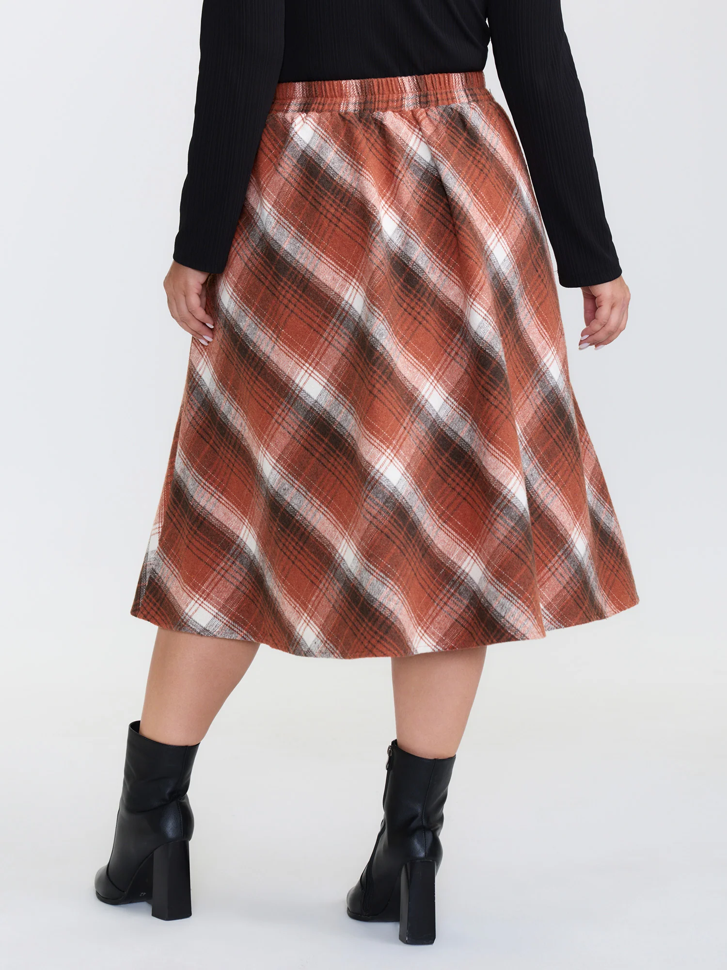 Pumpkin Plaid Print Halloween Midi Skirt - Image 5