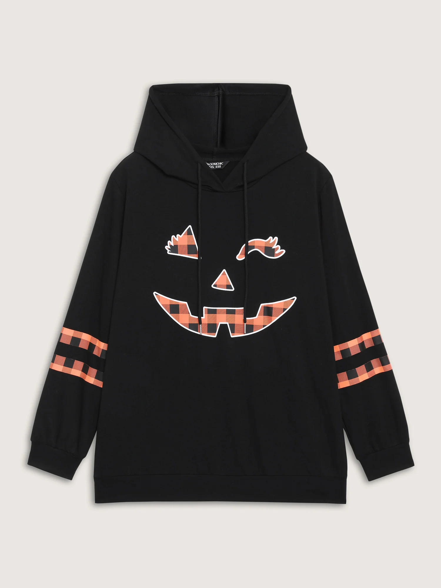 Pumpkin Plaid Print Solid Hoodie - Image 7