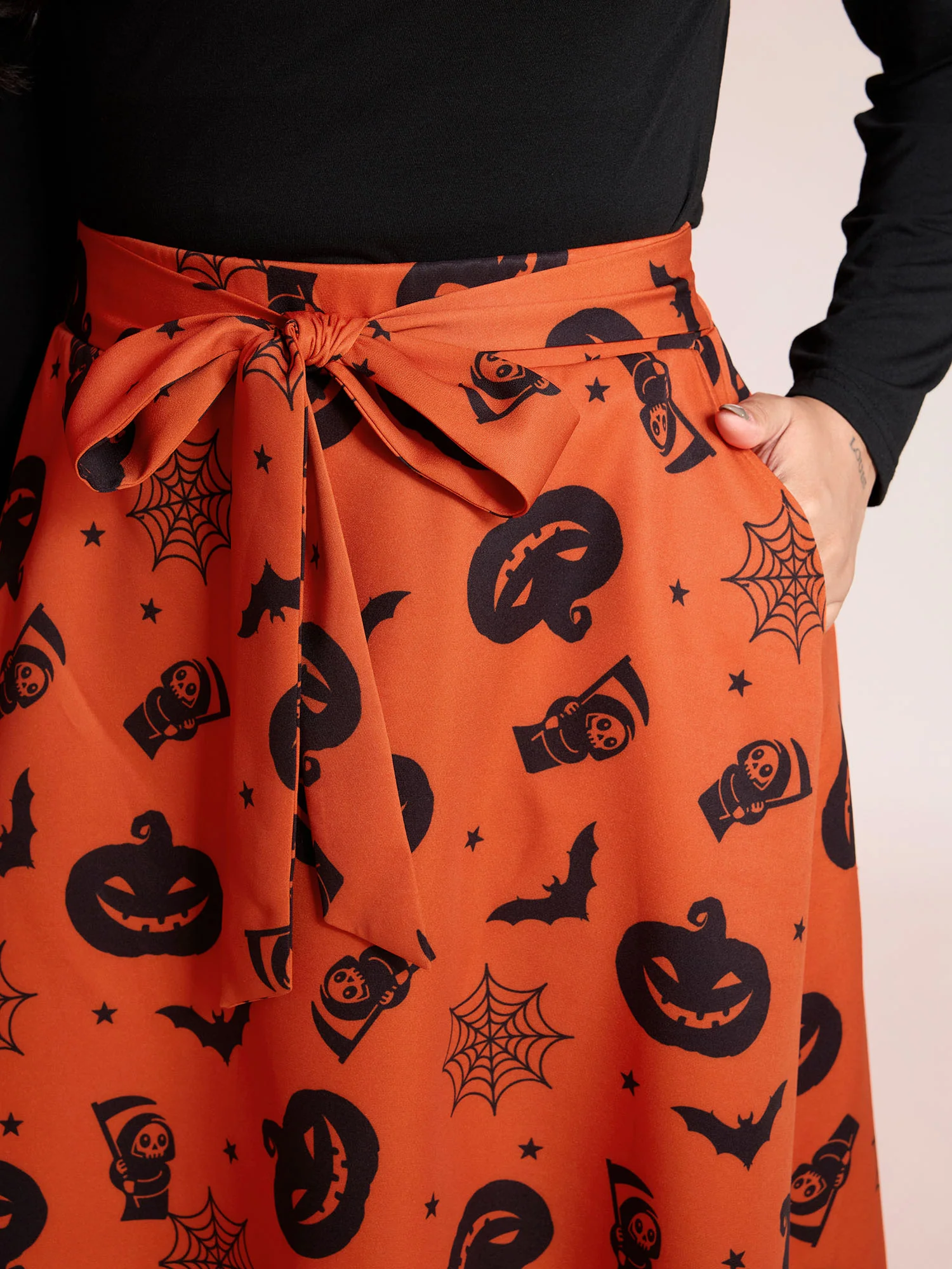 Pumpkin Print Belted Maxi Skirt - Image 3