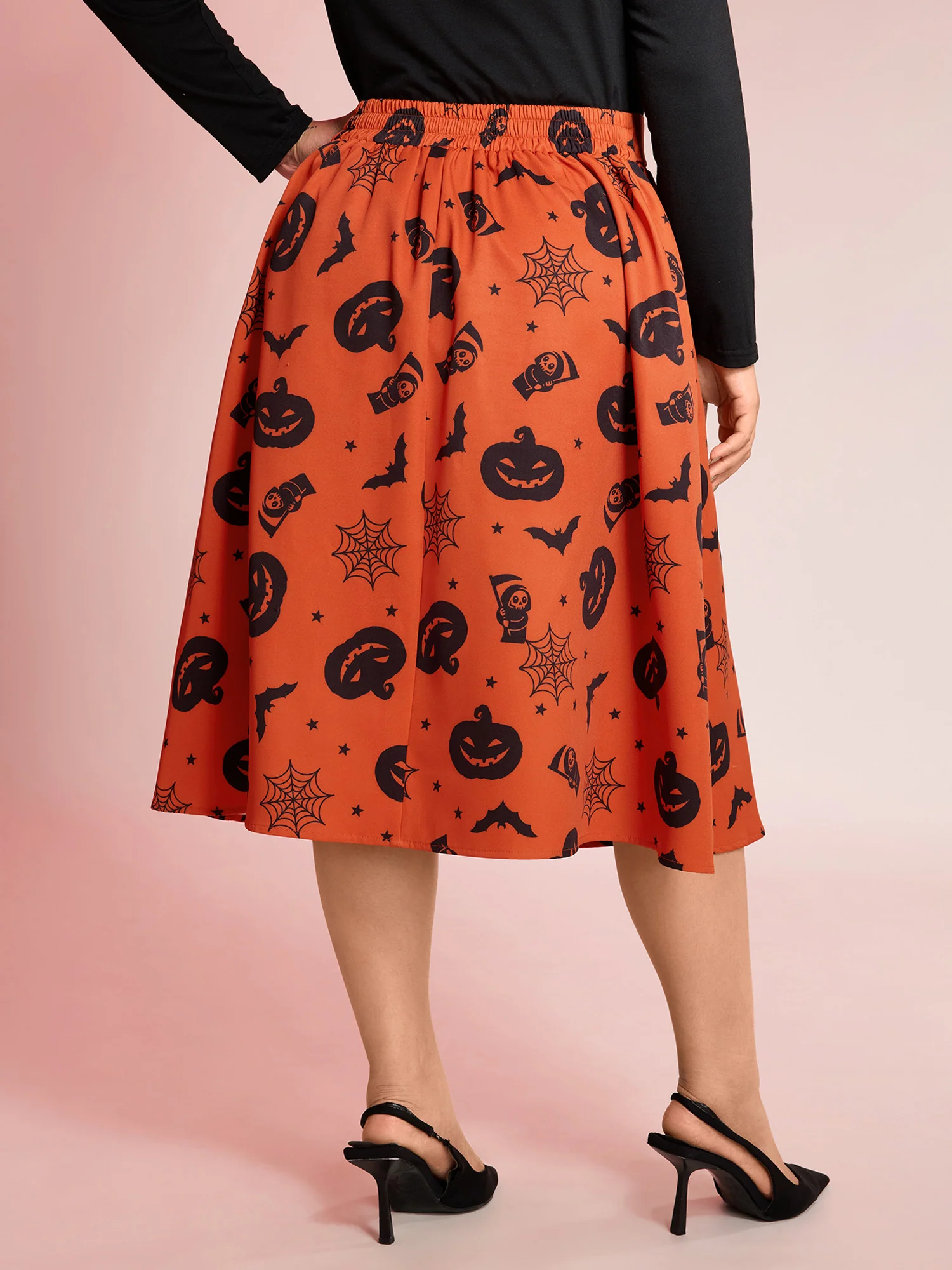 Pumpkin Print Belted Maxi Skirt - Image 5