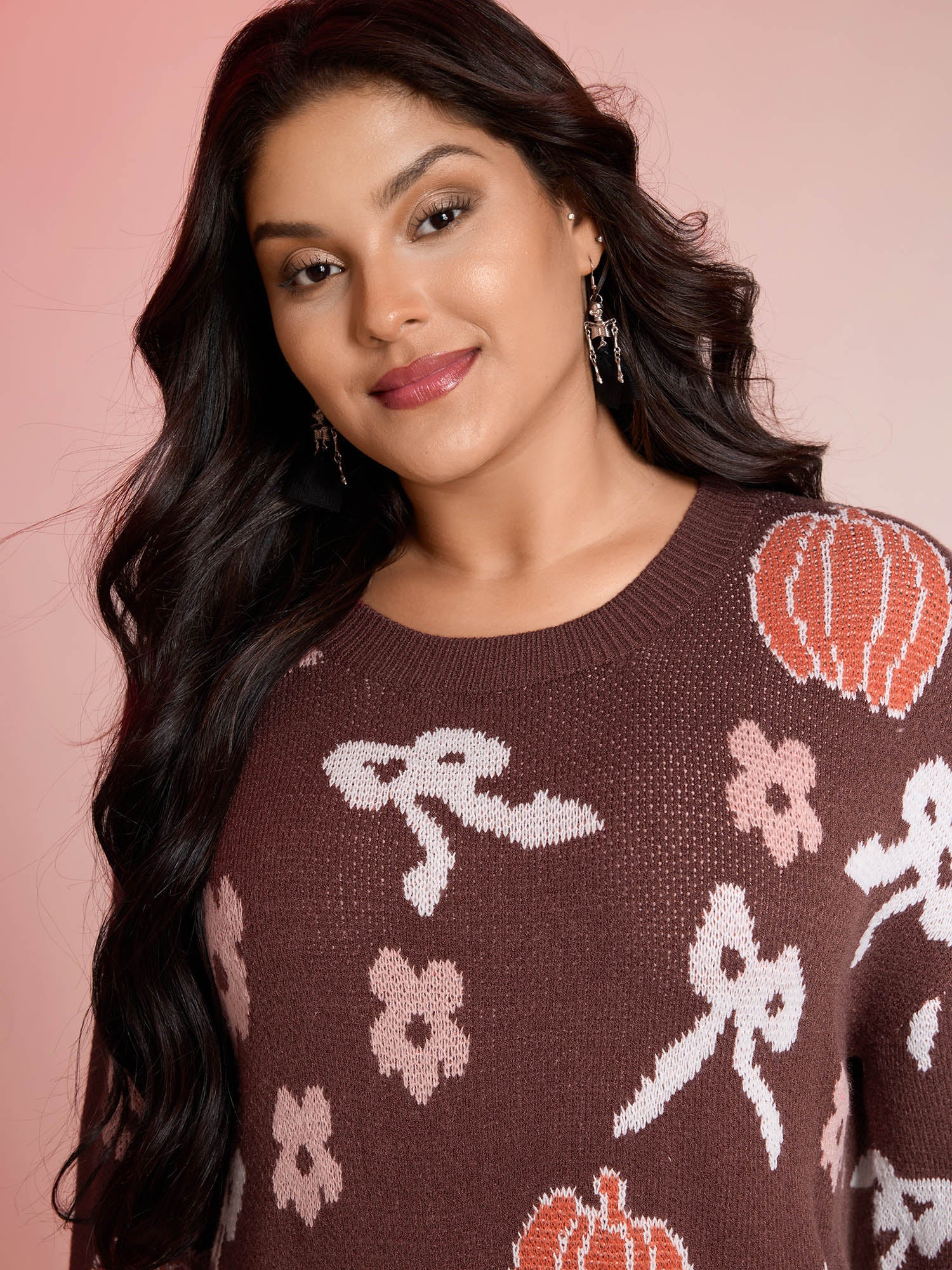 Pumpkin Print Ribbed Hem Pullover - Image 2