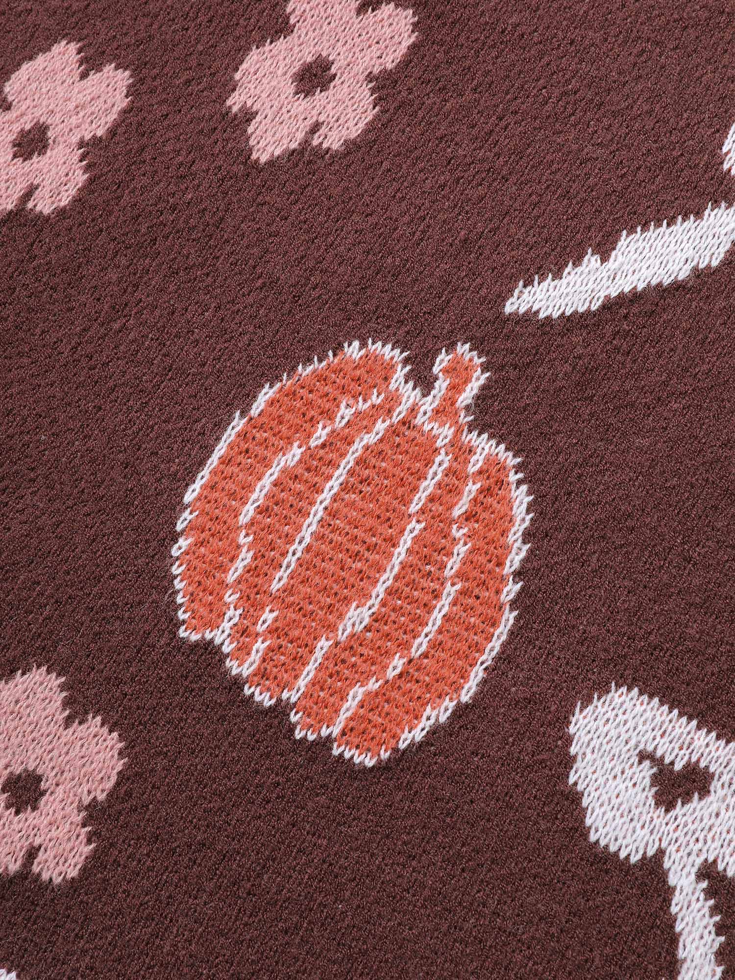 Pumpkin Print Ribbed Hem Pullover - Image 5