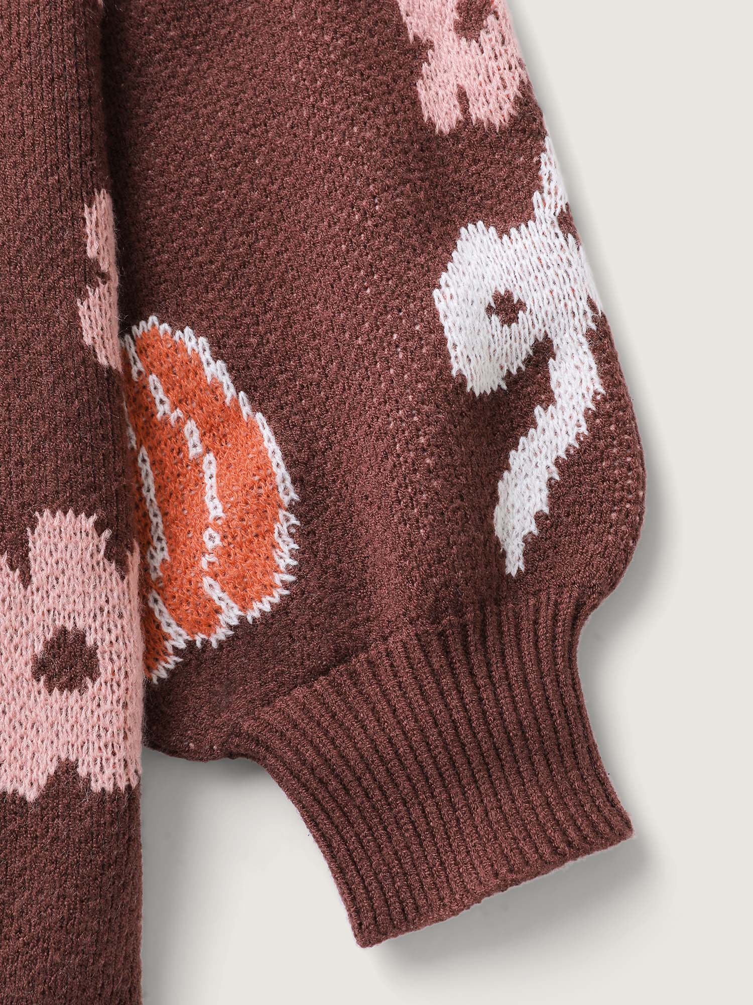 Pumpkin Print Ribbed Hem Pullover - Image 6