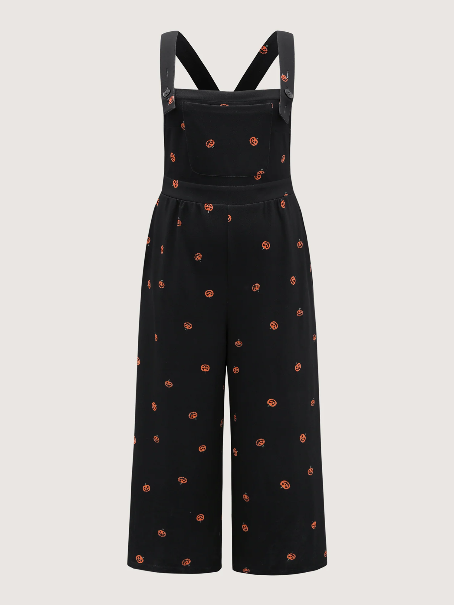 Pumpkin Print Stretchy Overall Strap Jumpsuit - Image 7