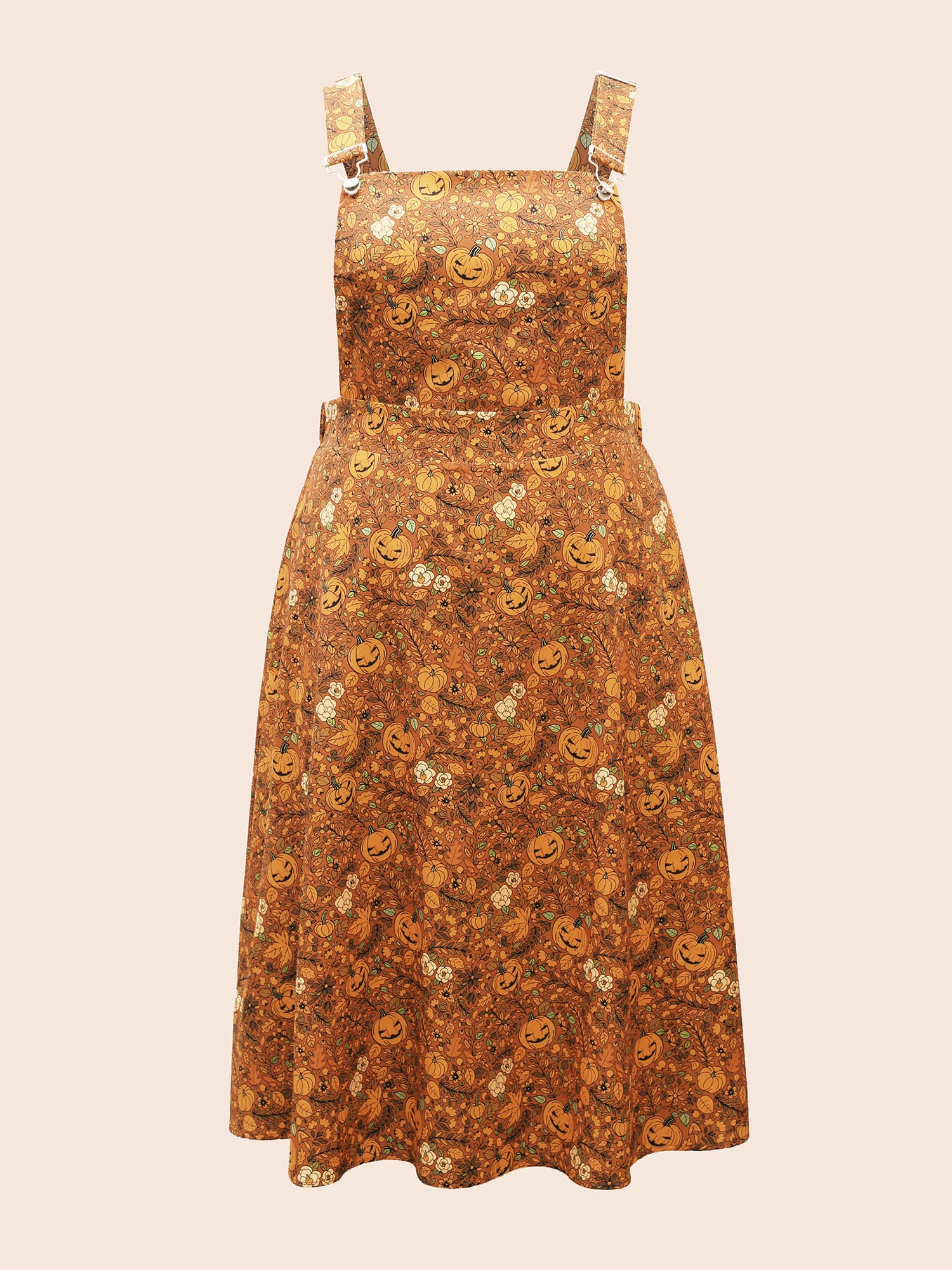 Pumpkin Print Suspender Midi Dress - Image 7
