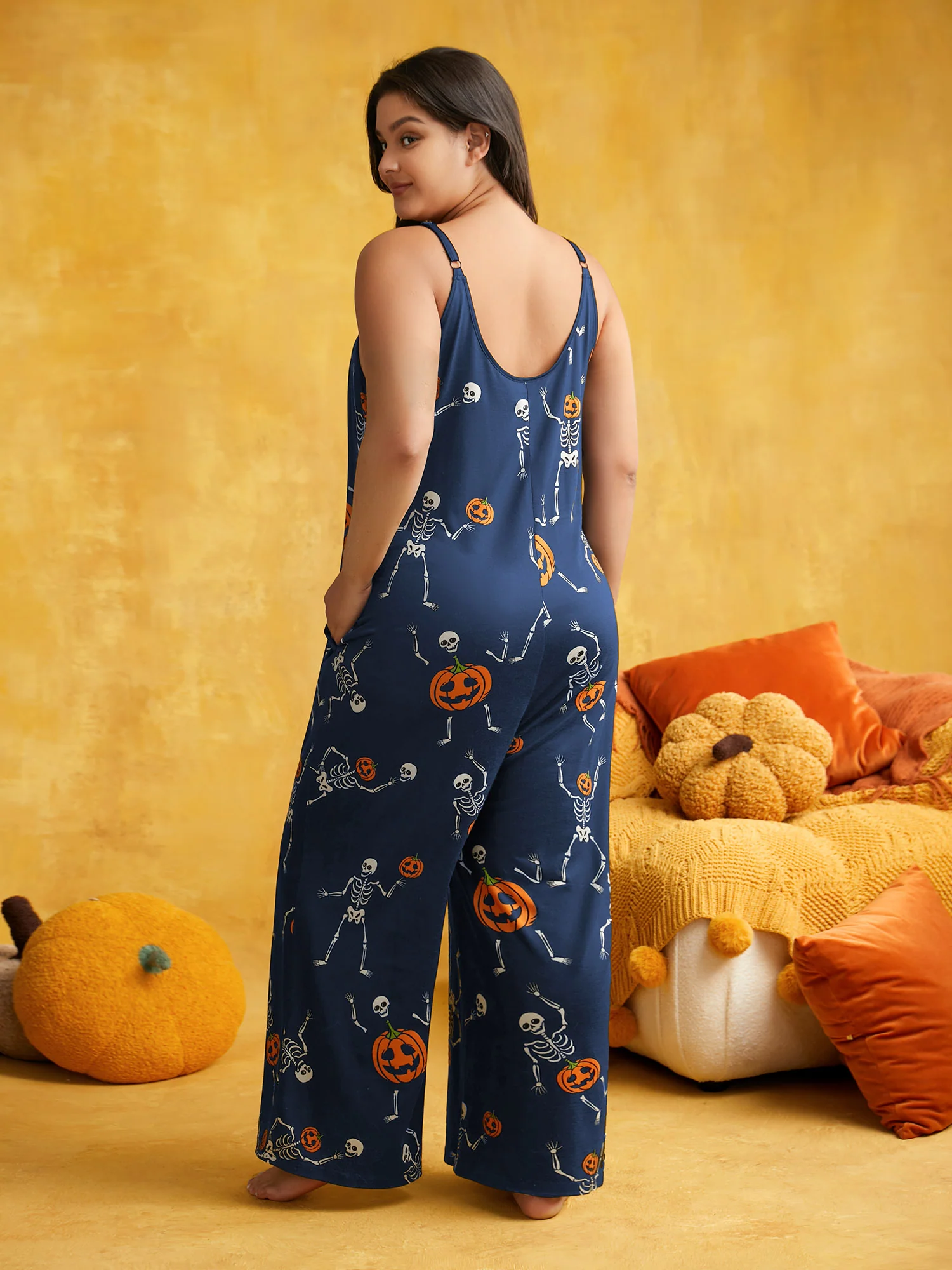 Pumpkin Printed Slim-Fit  Lounge Jumpsuit - Image 11