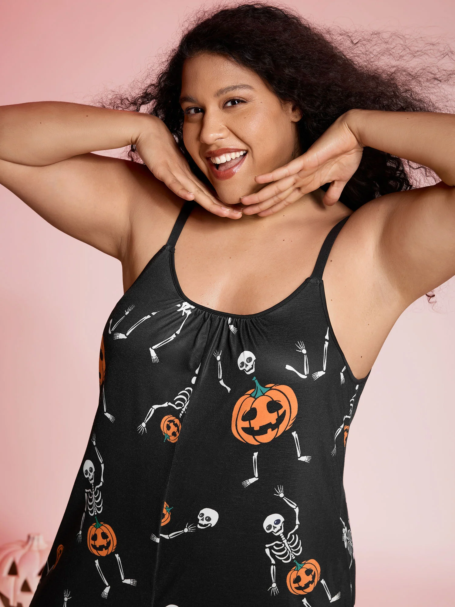 Pumpkin Printed Slim-Fit  Lounge Jumpsuit - Image 2