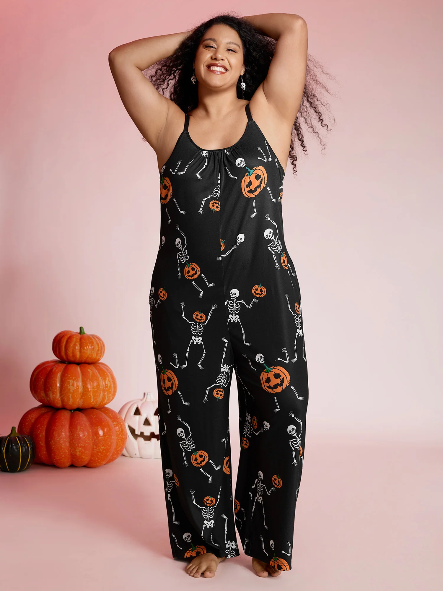 Pumpkin Printed Slim-Fit  Lounge Jumpsuit - Image 3
