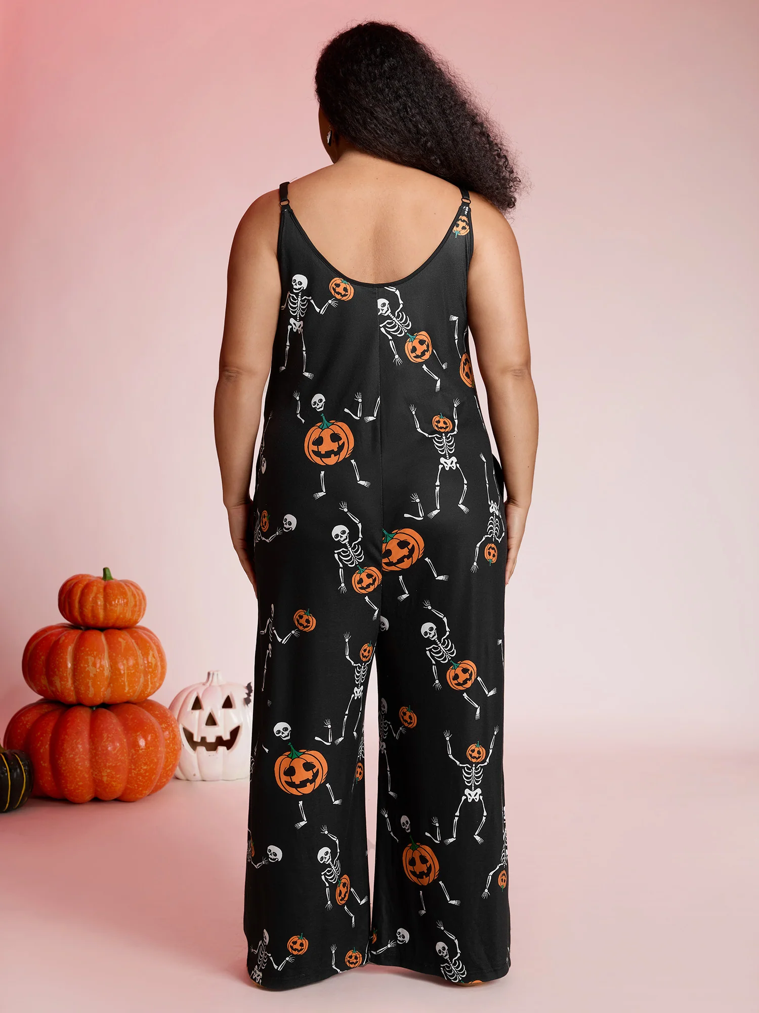 Pumpkin Printed Slim-Fit  Lounge Jumpsuit - Image 4