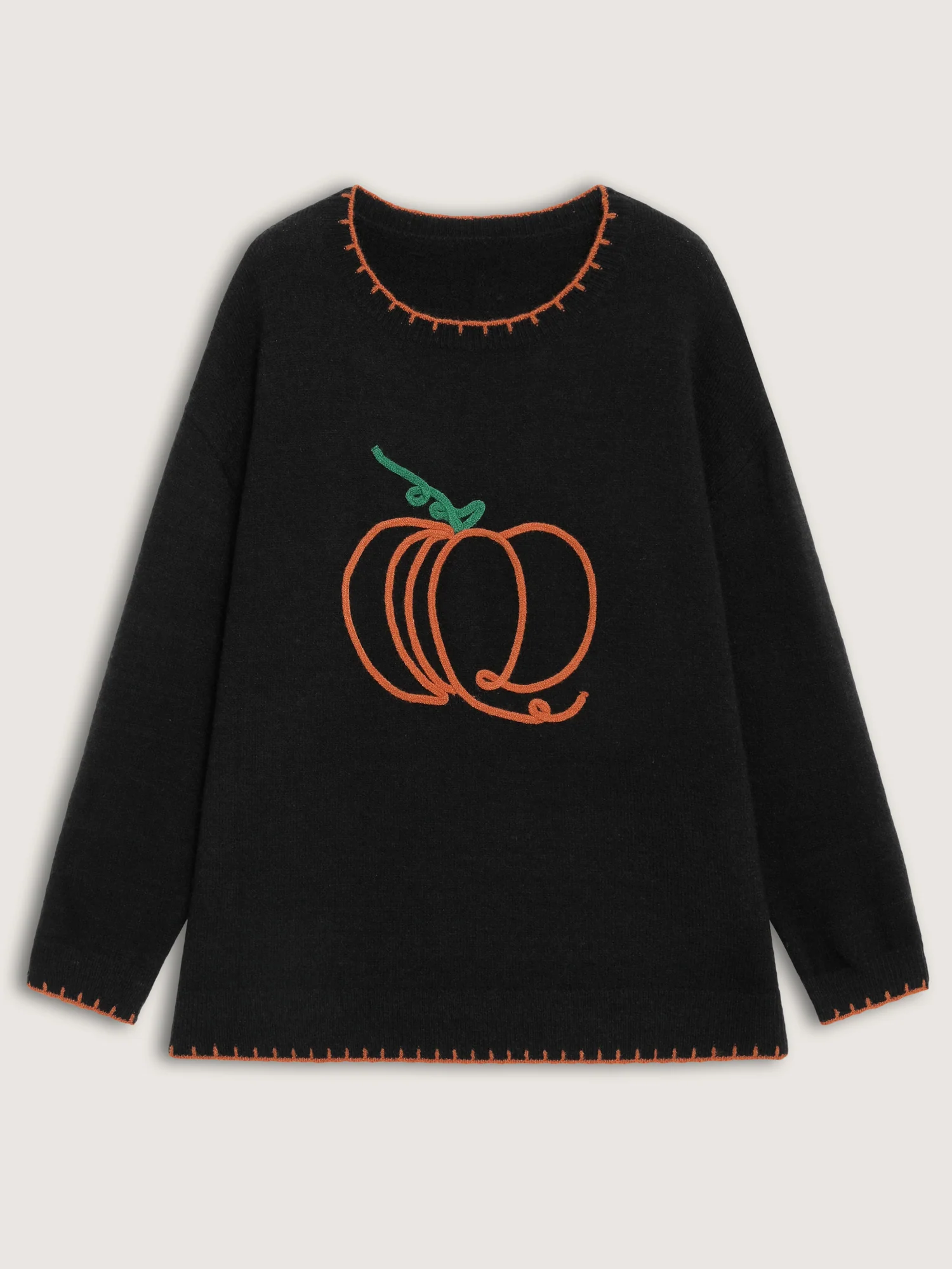 Pumpkin Rope Embroidery Contrast Pullover - Image 7