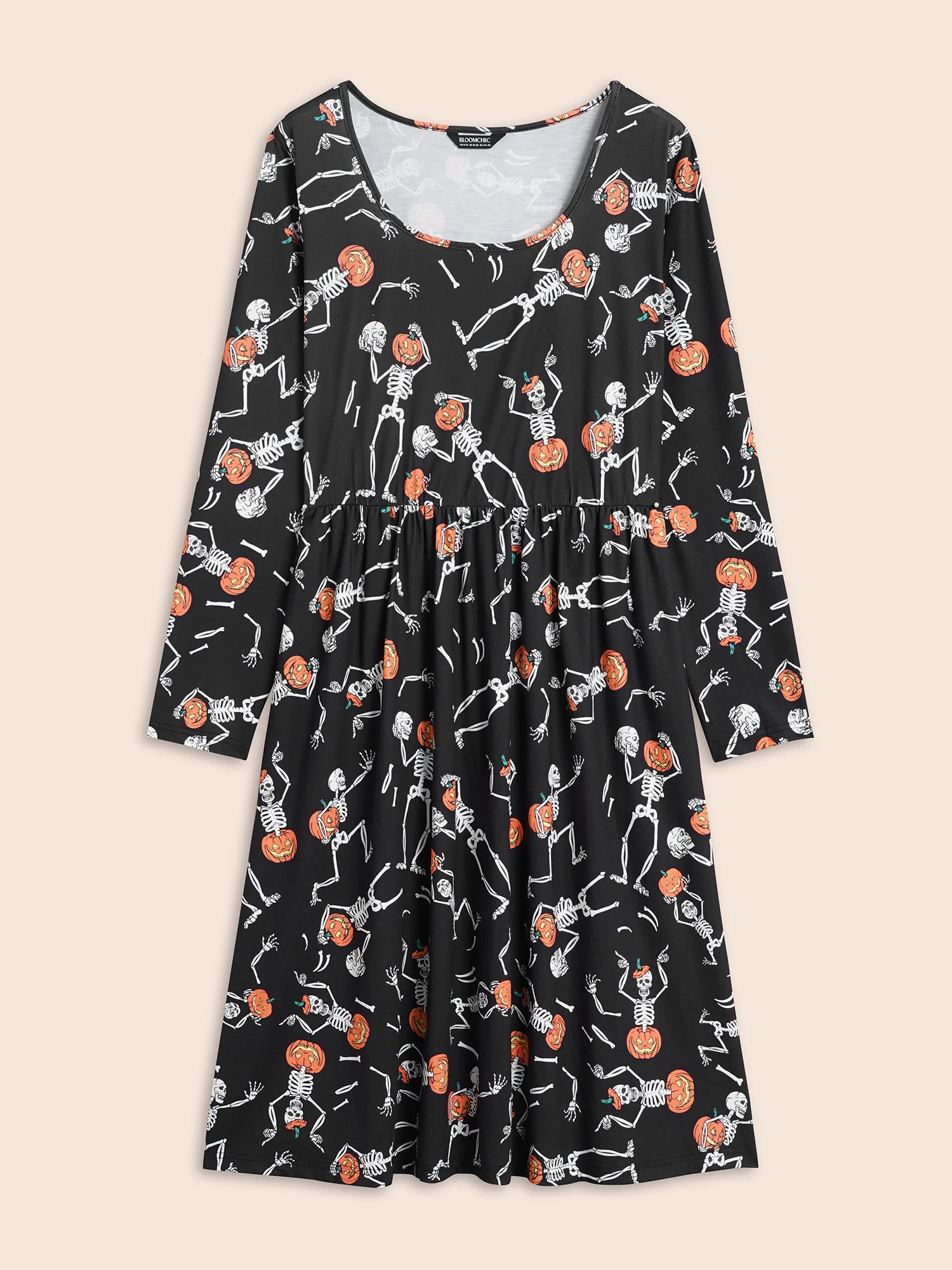 Pumpkin Skeleton Elastic Waist Midi Dress - Image 7