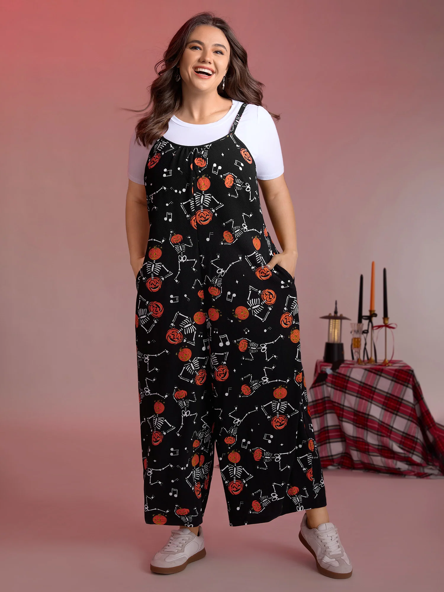 Scary Skeleton Print Cami Lounge Jumpsuit - Image 3