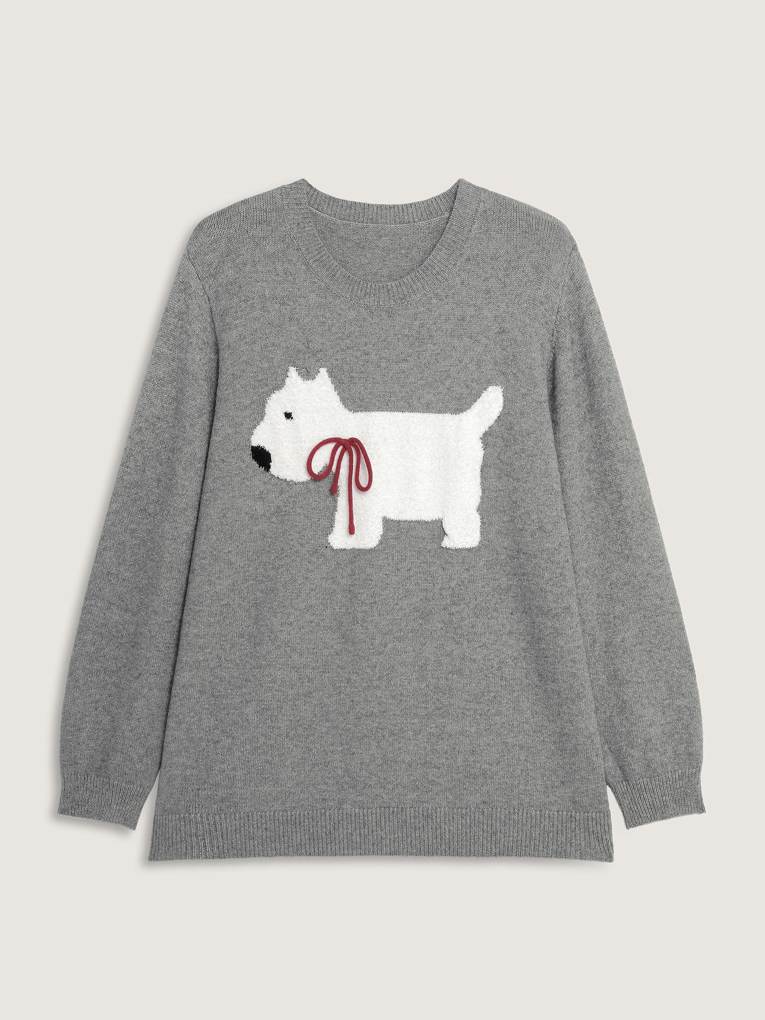 Puppy Bowknot Motif Textured Pullover - Image 5