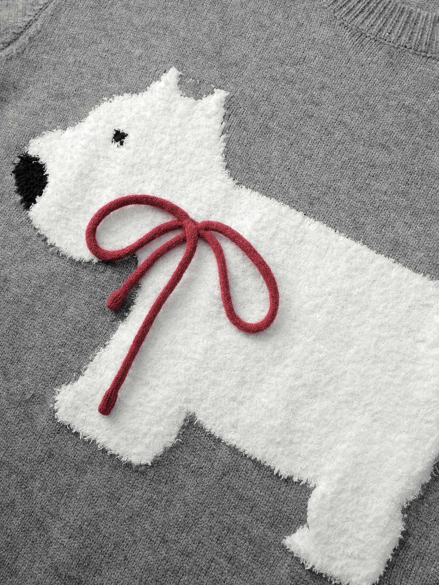 Puppy Bowknot Motif Textured Pullover - Image 6