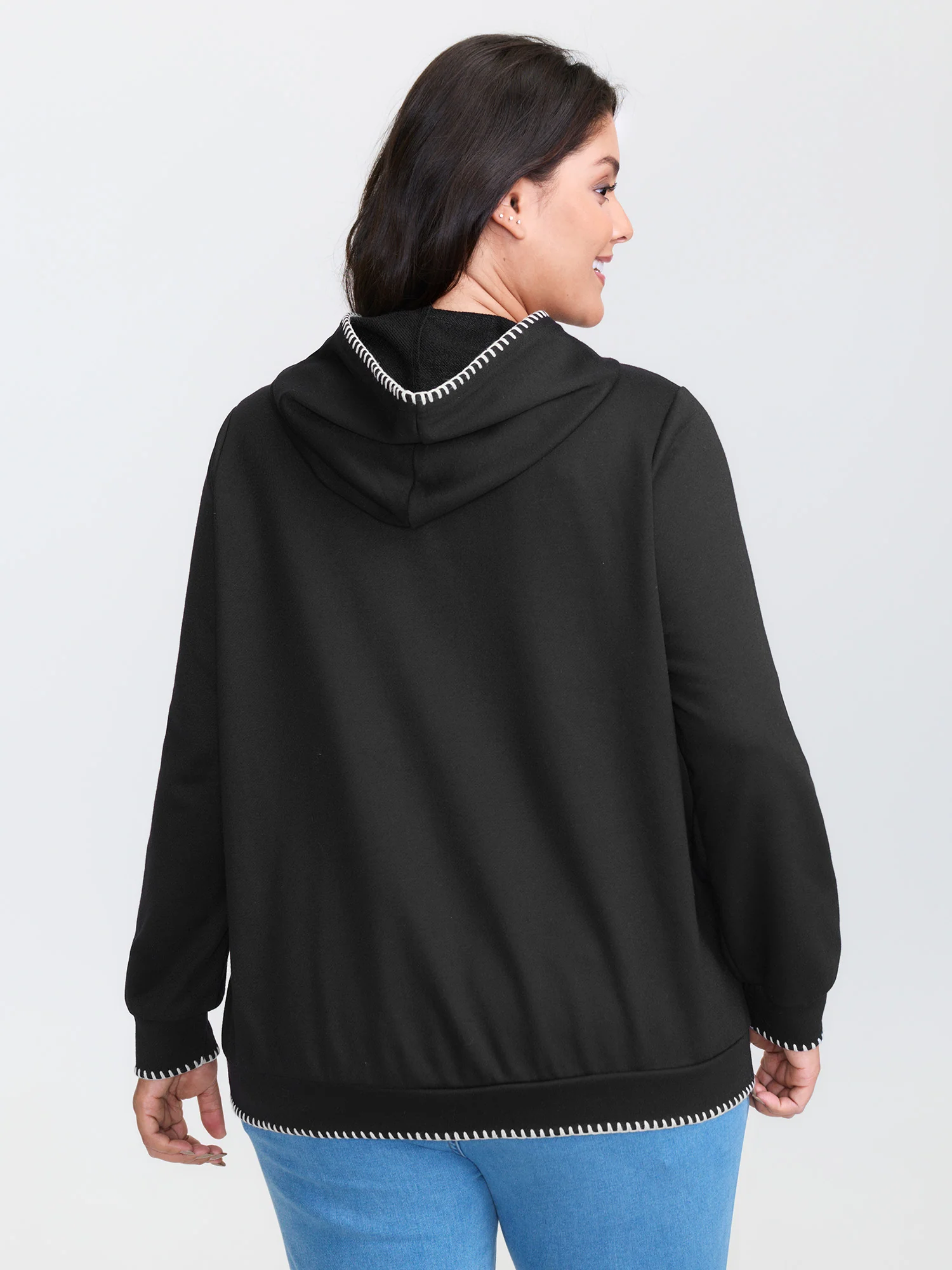 Puppy Embroidered Stretchy Contrast Hoodie - Image 4