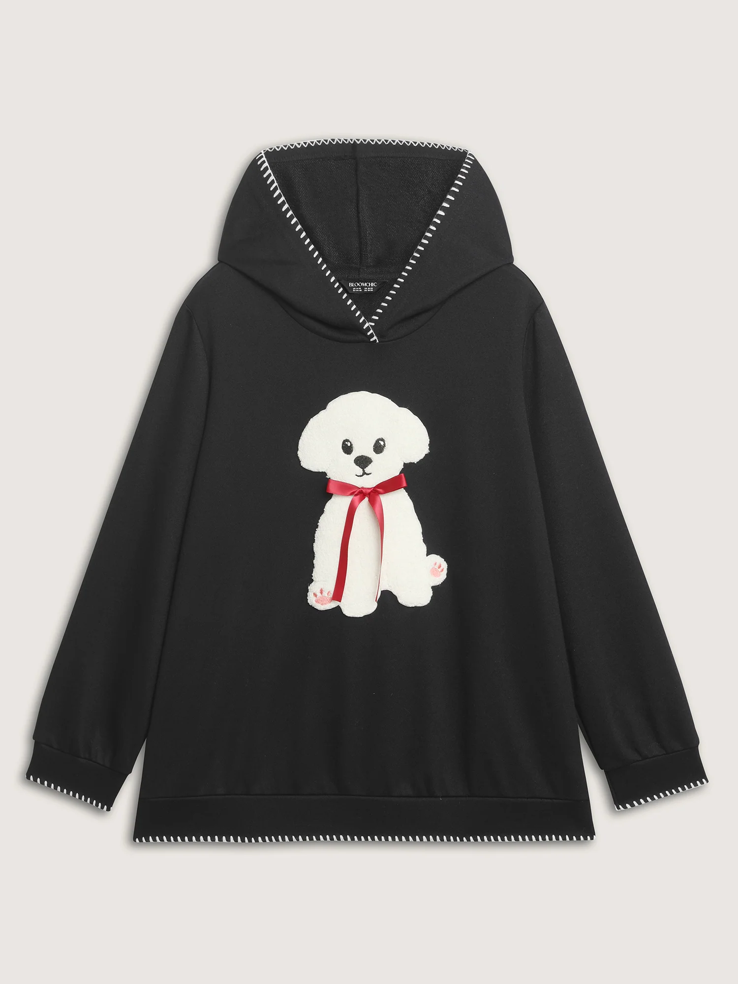 Puppy Embroidered Stretchy Contrast Hoodie - Image 5