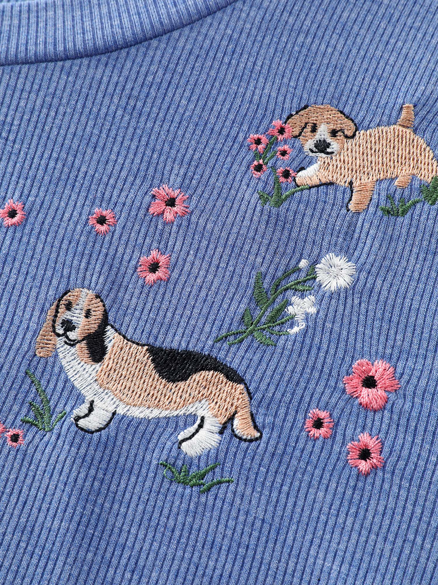 Puppy Embroidery Buttons Fitted T-Shirt - Image 5