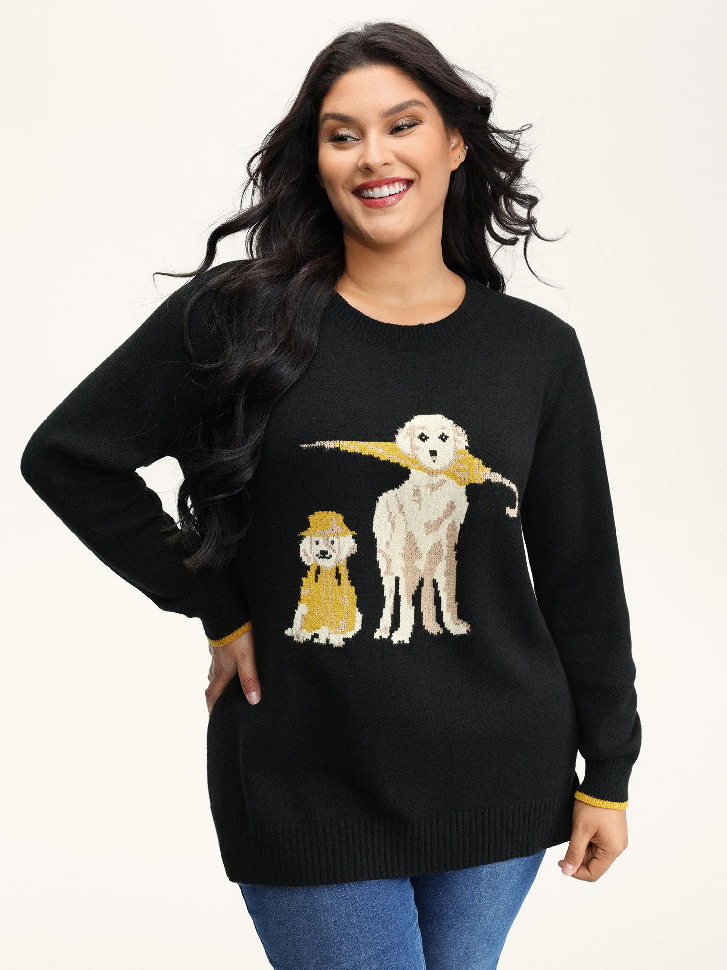 Puppy In Rain Jacquard Contrast Pullover - Image 2