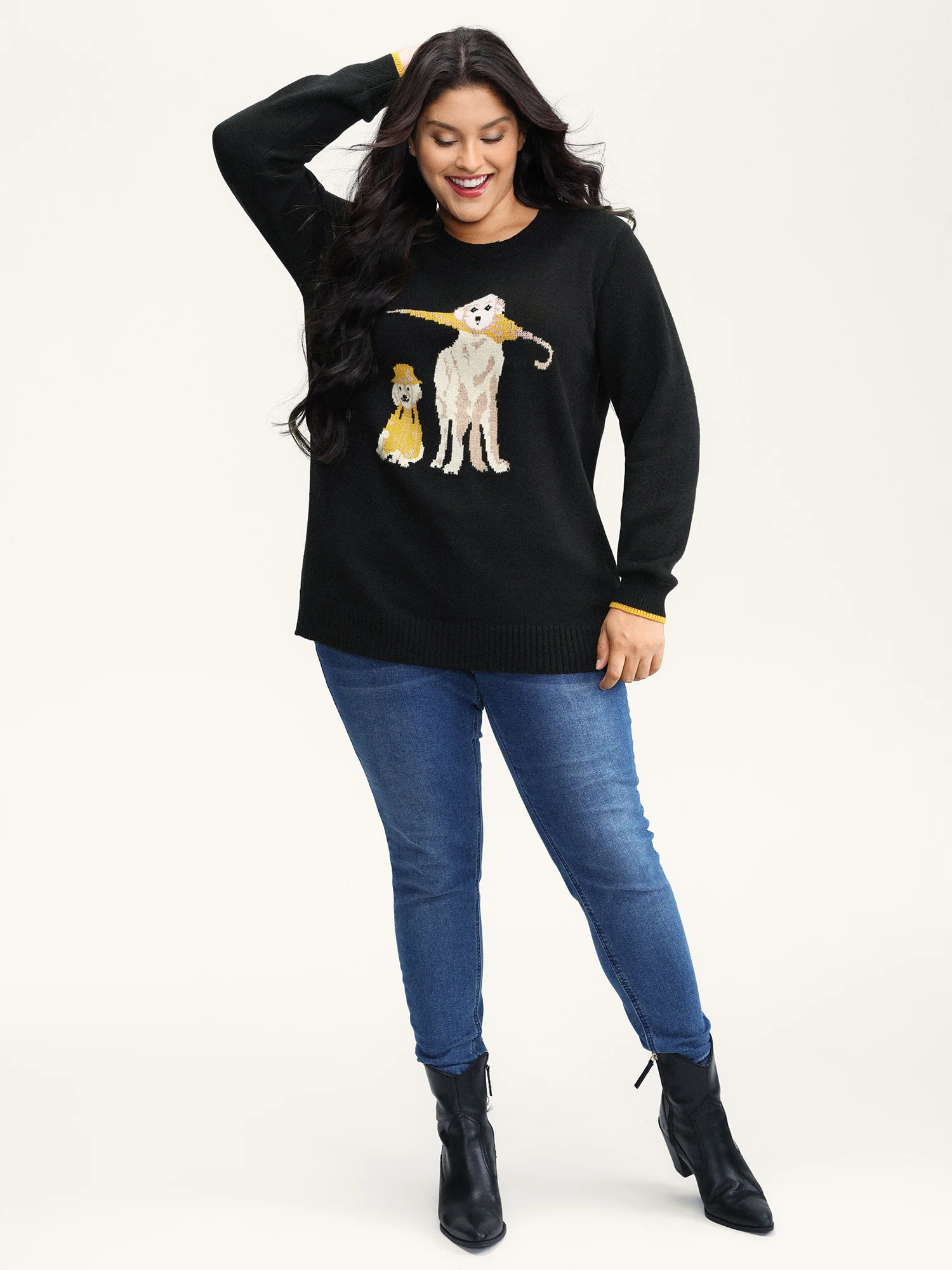 Puppy In Rain Jacquard Contrast Pullover - Image 3