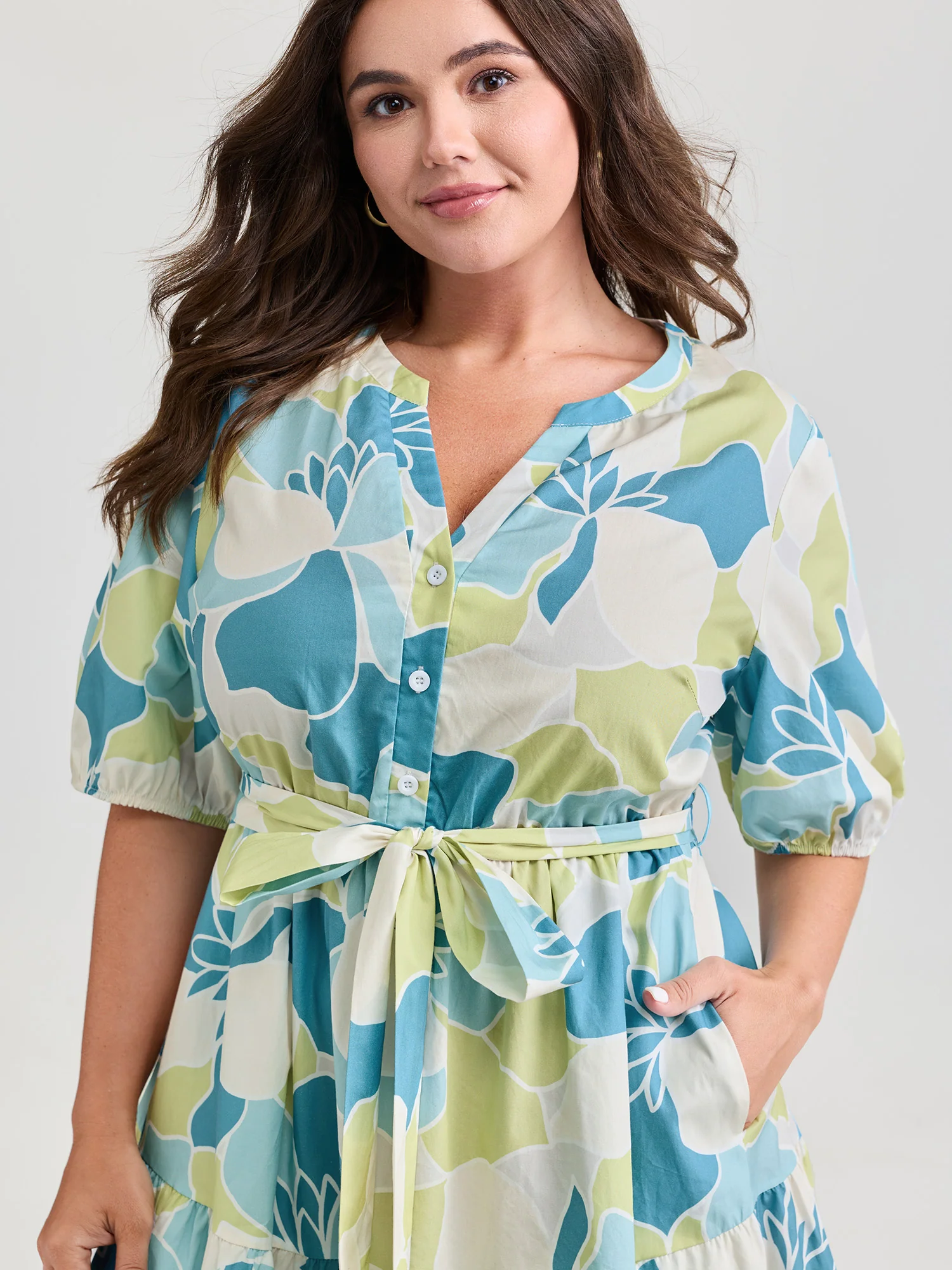 Pure Cotton Abstract Print Twisted Mini Dress - Image 2