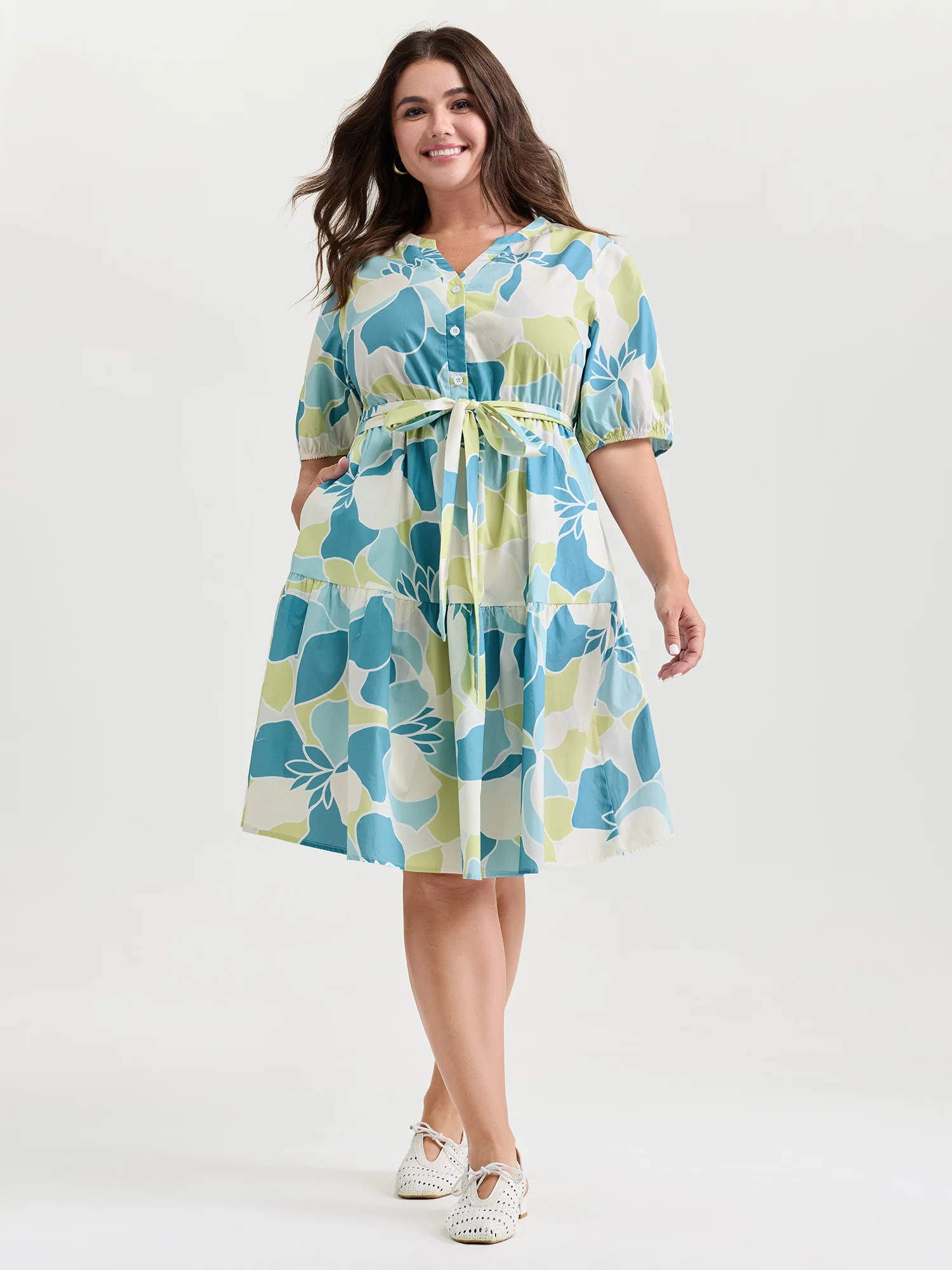 Pure Cotton Abstract Print Twisted Mini Dress - Image 3