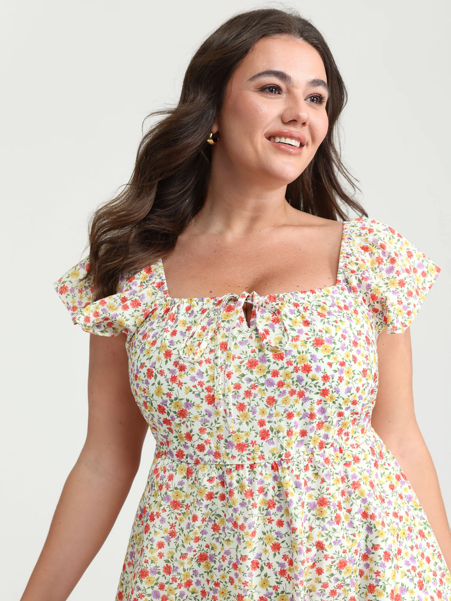 Pure Cotton Adjustable Neckline Floral Midi Dress - Image 2