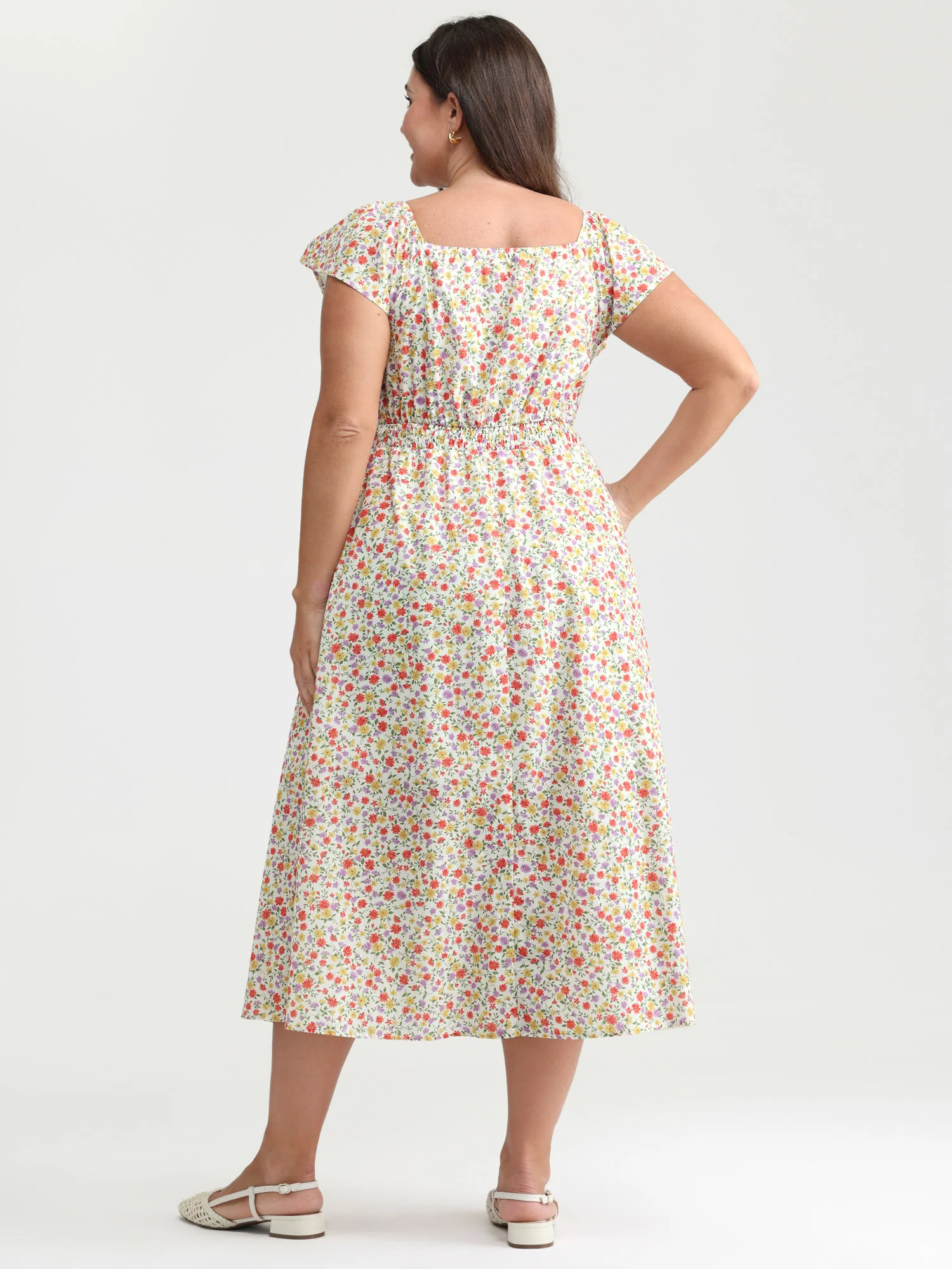 Pure Cotton Adjustable Neckline Floral Midi Dress - Image 4