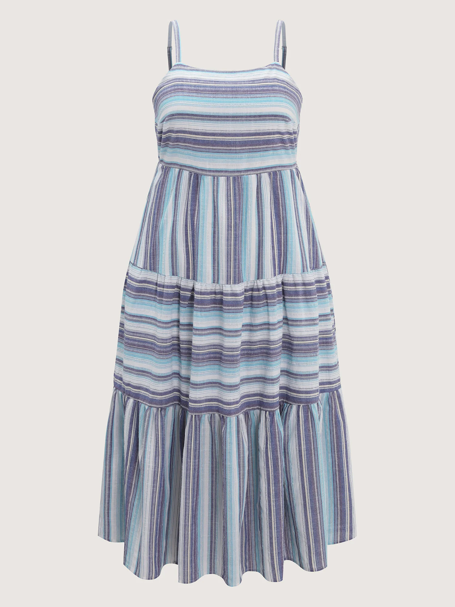 Pure Cotton Asymmetrical Stripes Open Back Midi Dress - Image 7
