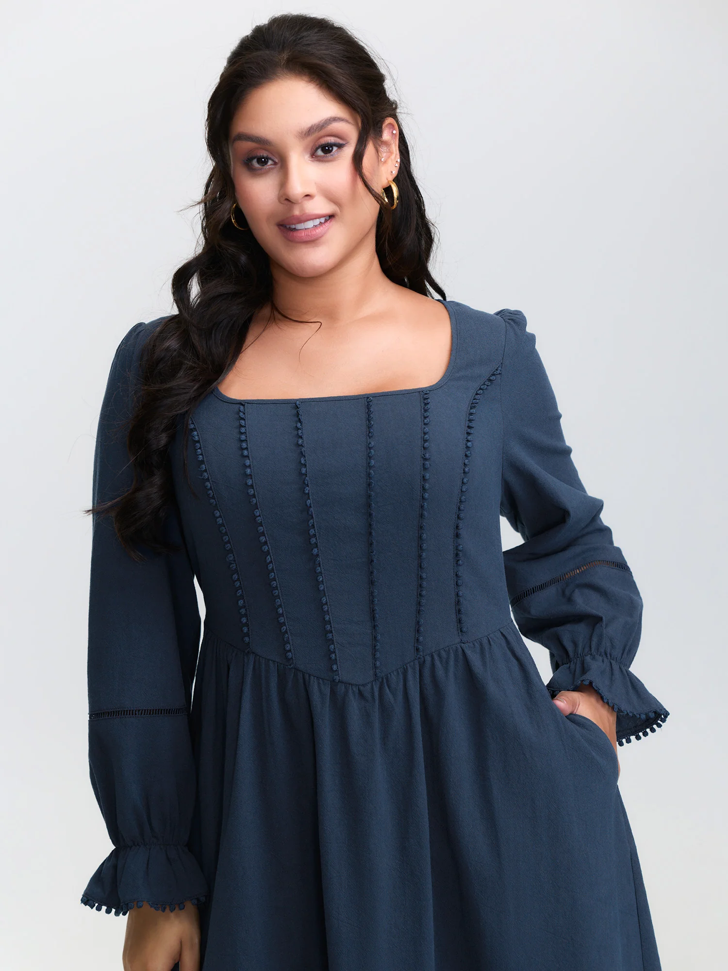 Pure Cotton Back-Tie Pockets Midi Dress - Image 2