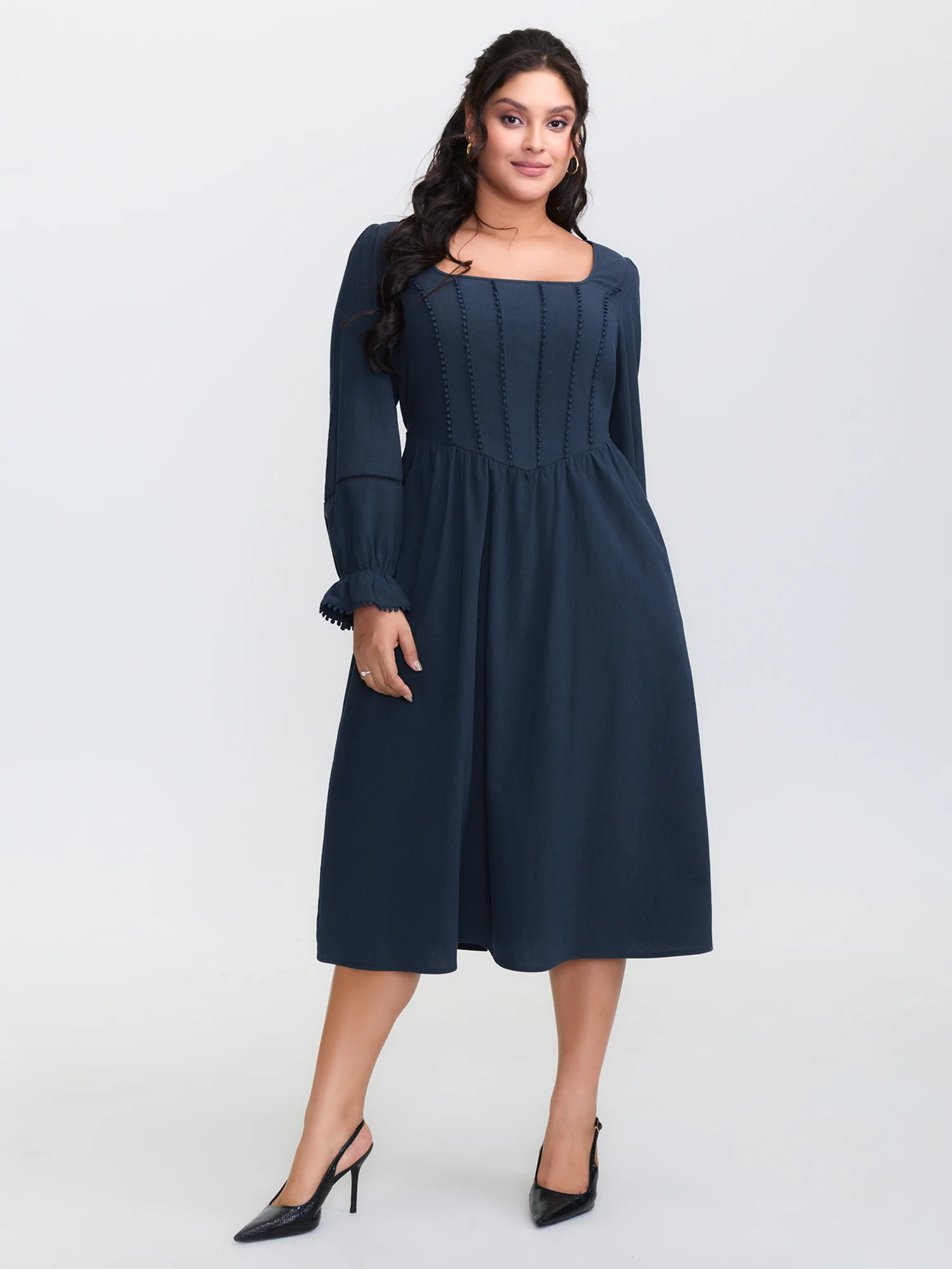 Pure Cotton Back-Tie Pockets Midi Dress - Image 3