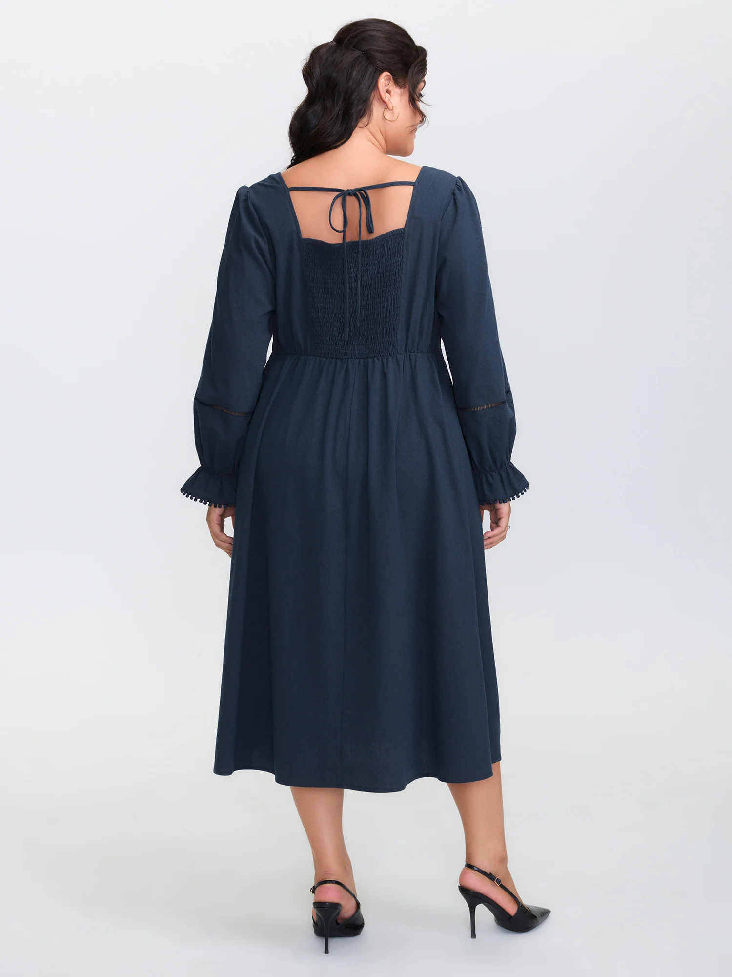 Pure Cotton Back-Tie Pockets Midi Dress - Image 4
