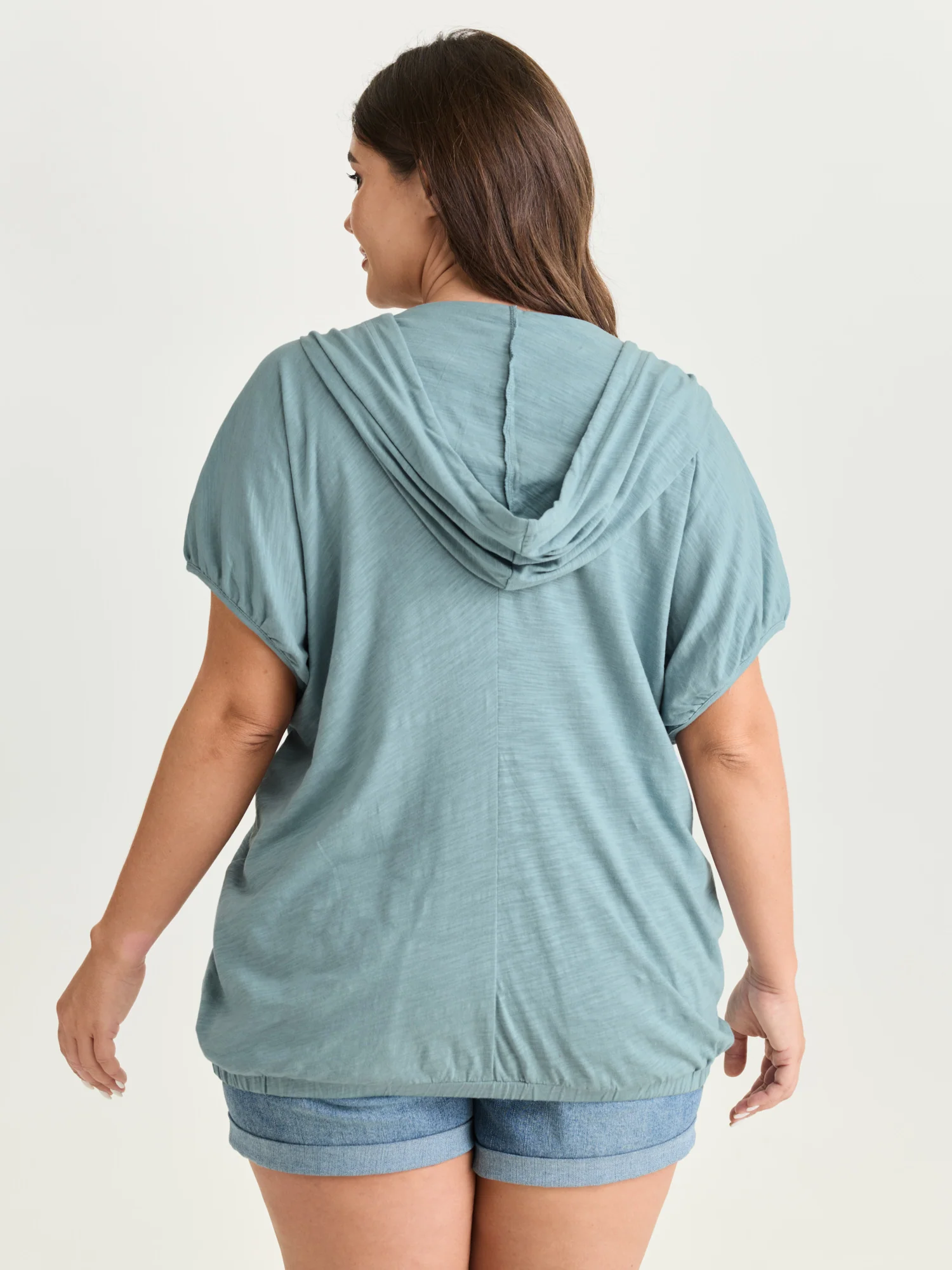 Pure Cotton Bubble Hem Hooded Knit Top - Image 4