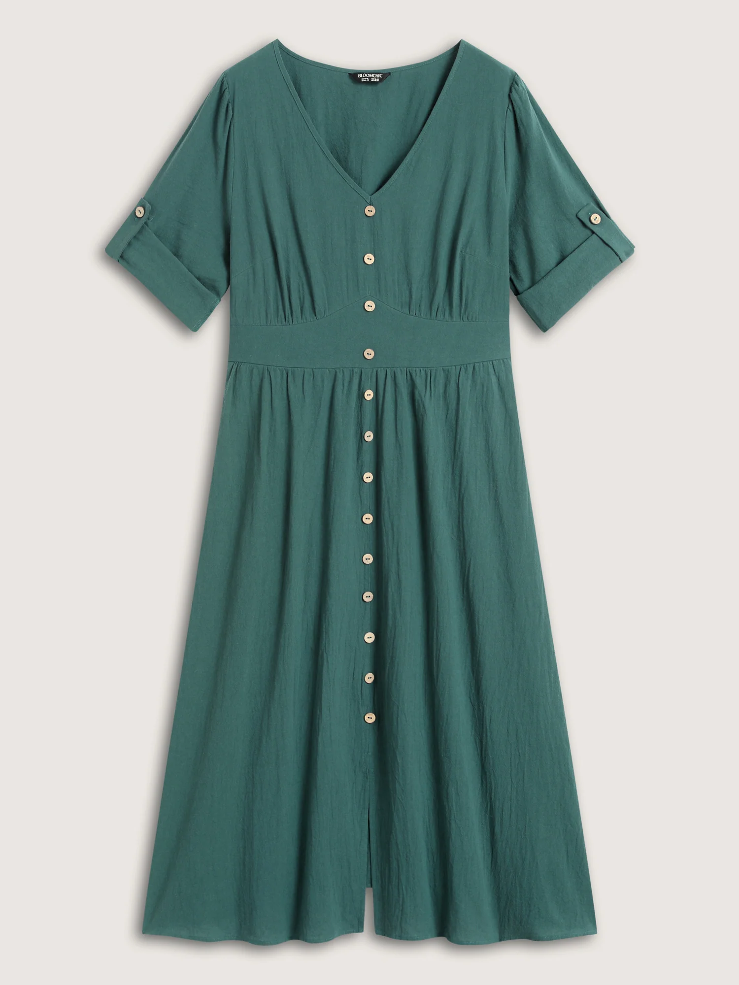 Pure Cotton Button Gathered Sleeve Midi Dress - Image 8