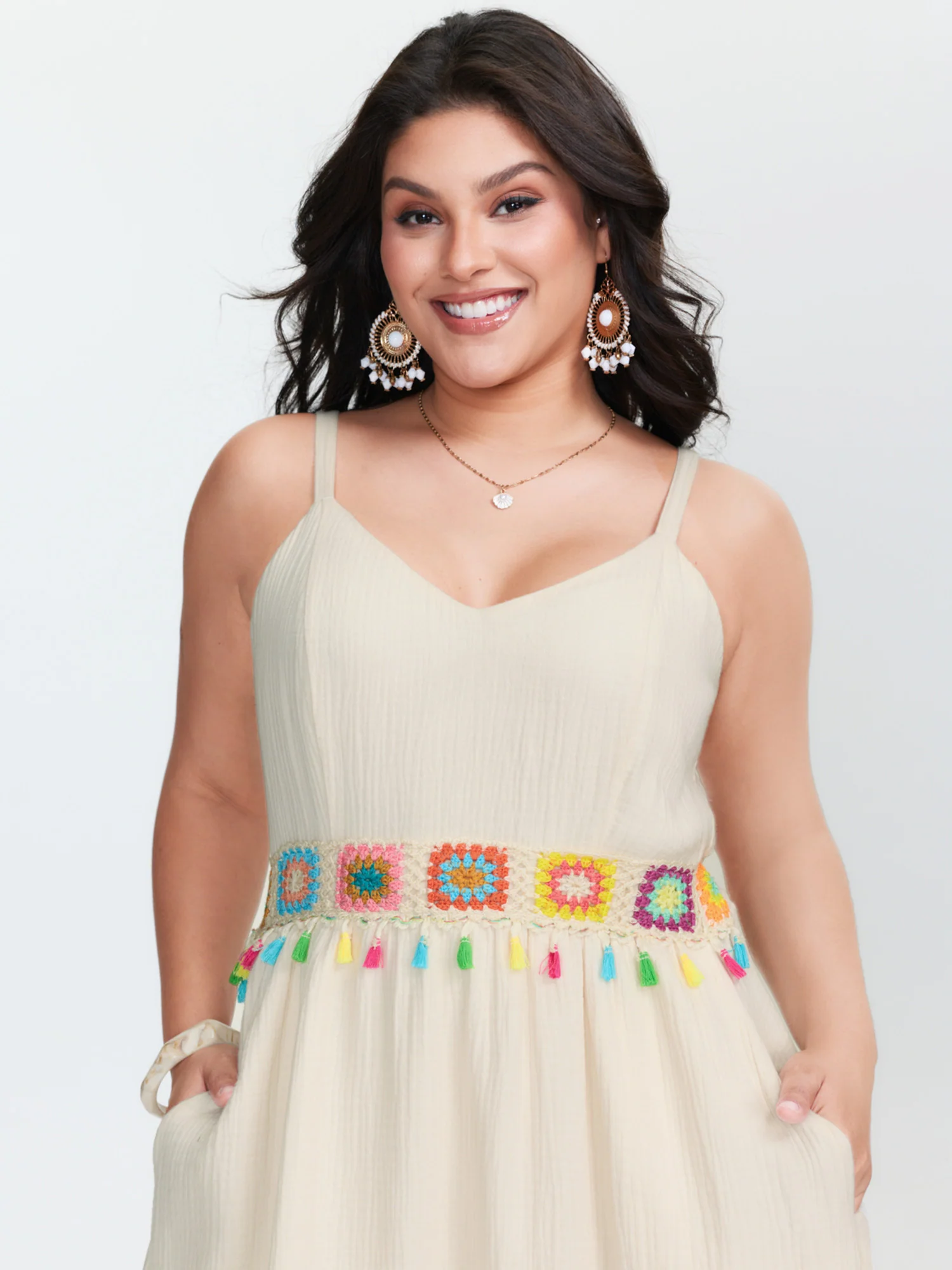 Pure Cotton Colorful Webbed Midi Dress - Image 2